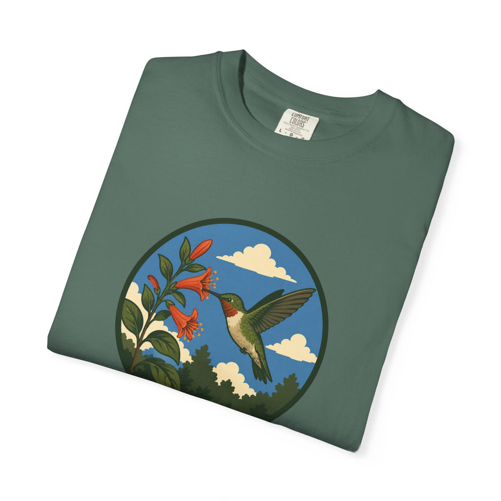 Hummingbird Circle Graphic T-Shirt — Floral Nature Tee