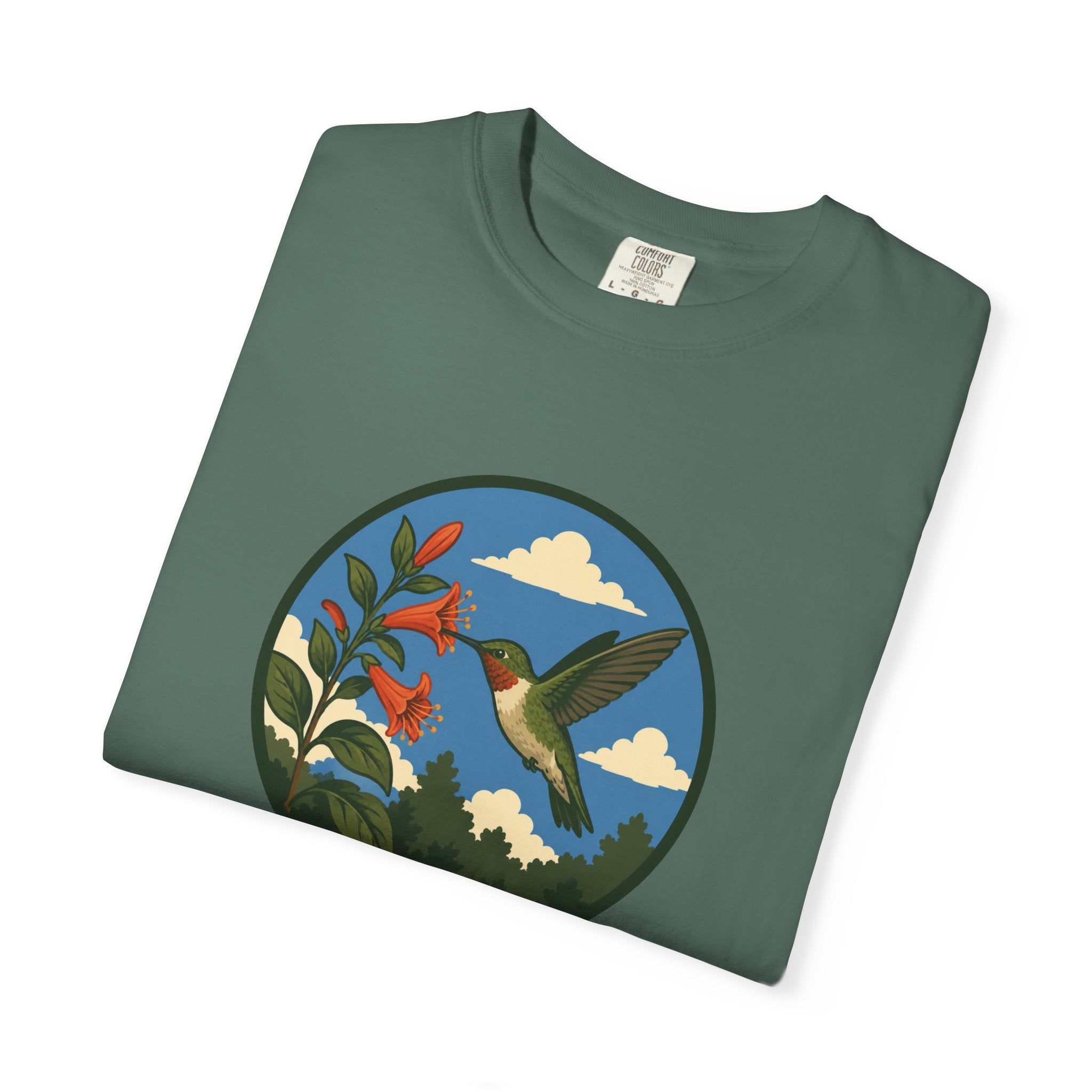 Hummingbird Circle Graphic T-Shirt — Floral Nature Tee