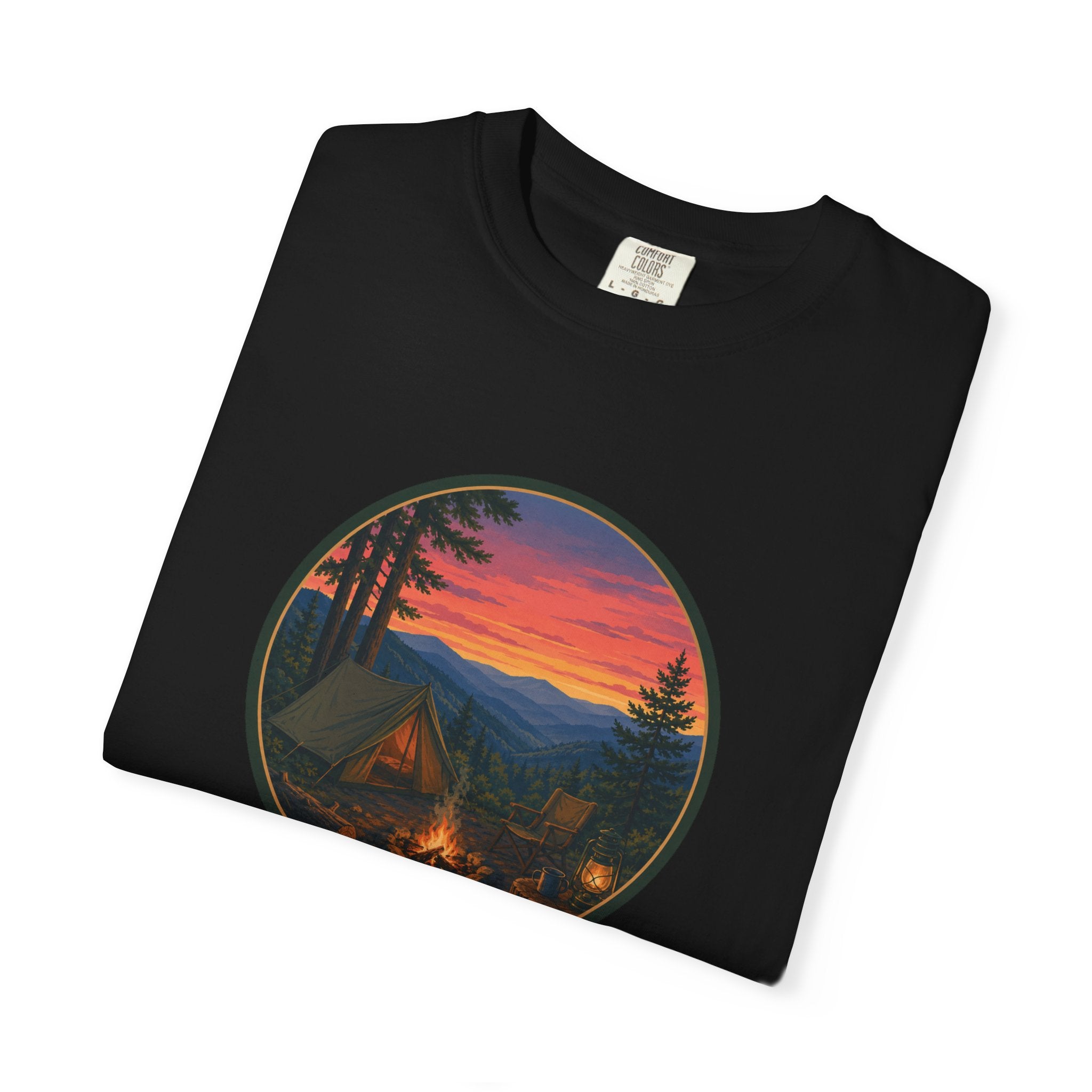 Camping Sunset T-Shirt — Vintage Campfire Scene Tee