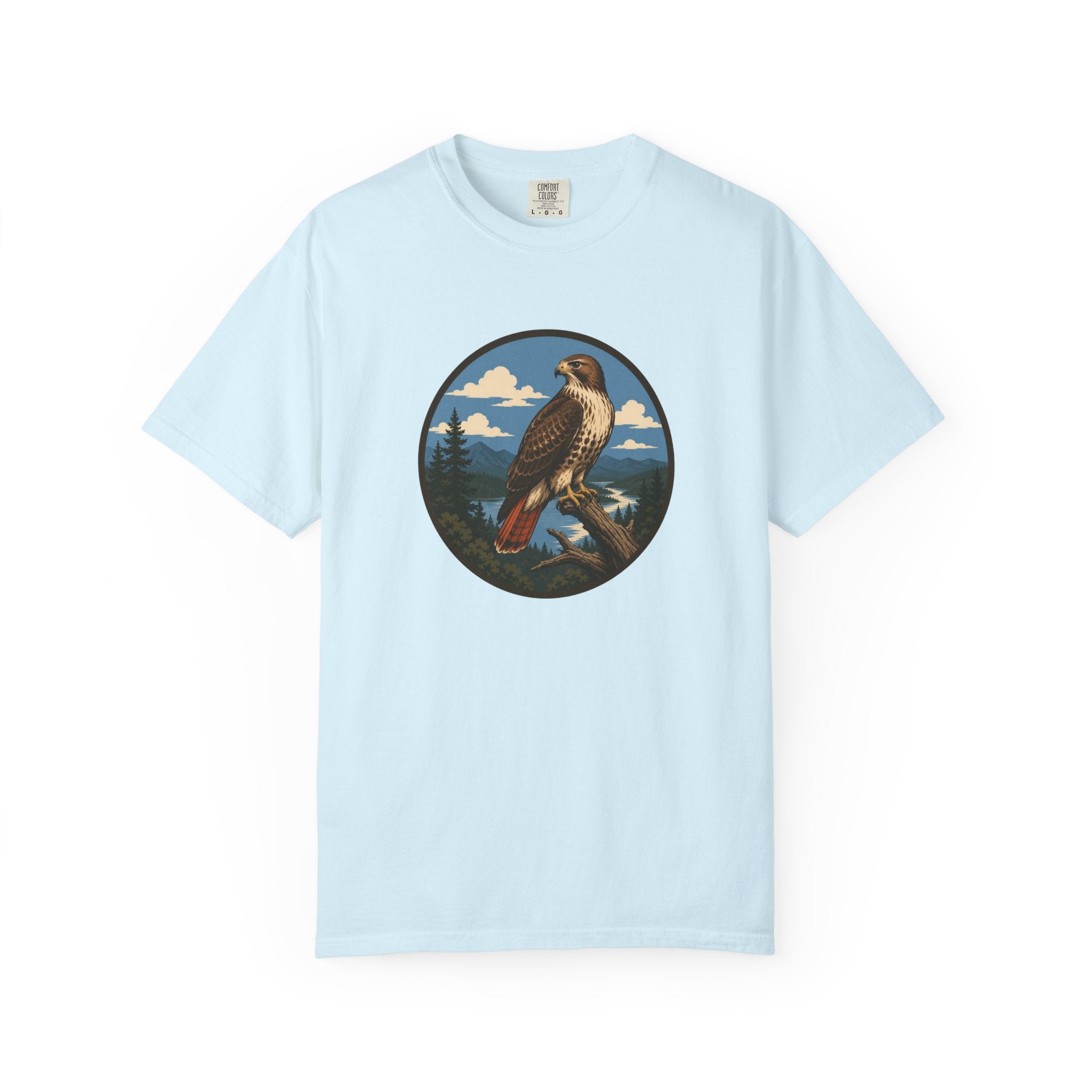 Red-Tail Hawk Mountain Circle T-Shirt — Vintage Hawk Nature Graphic Tee