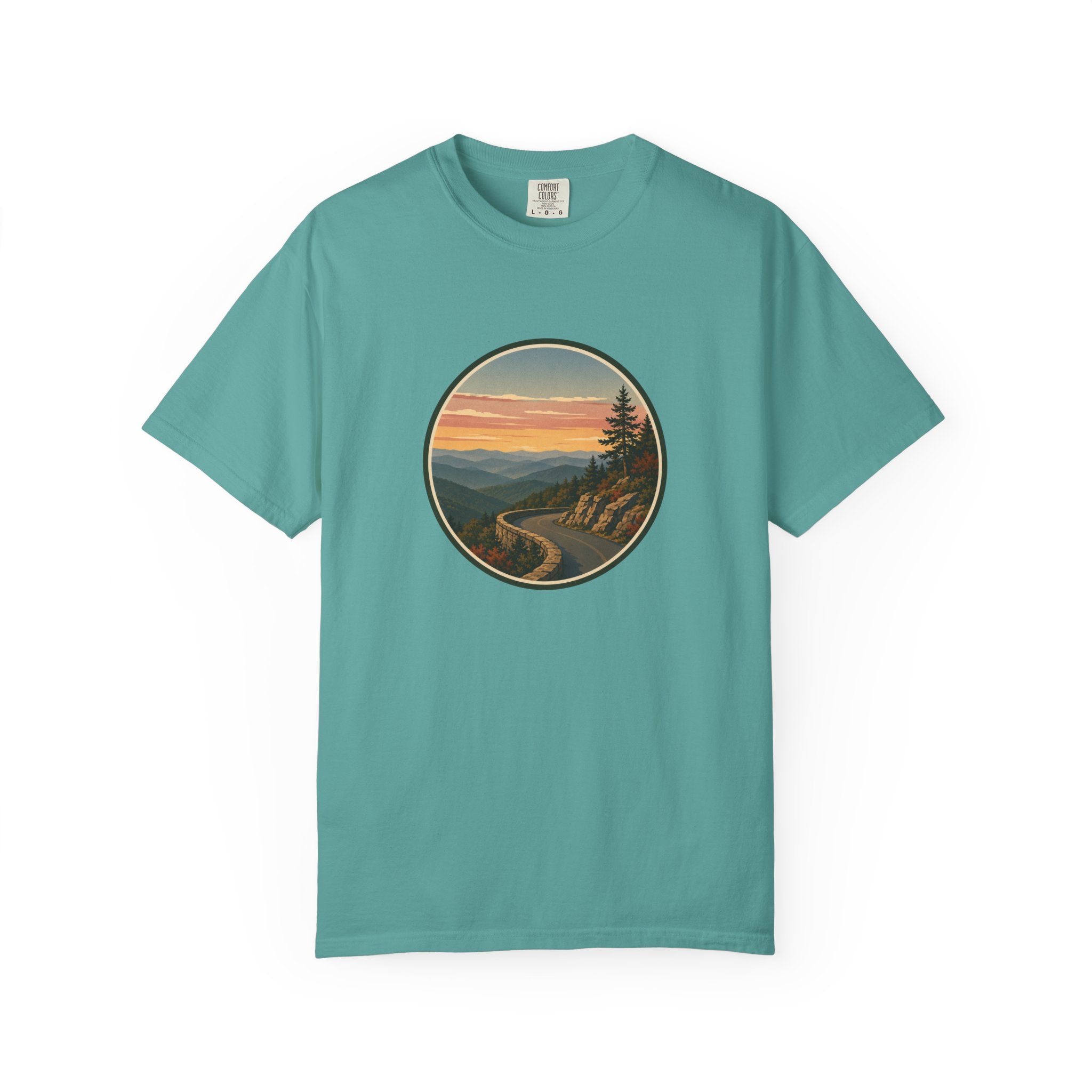 Scenic Sunset Road T-Shirt — Mountain Drive Vintage Circle Graphic