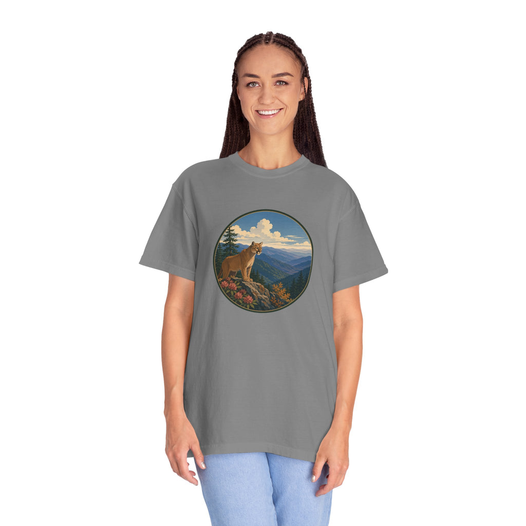 Mountain Lion Scenic T-Shirt — Vintage Nature Wildlife Graphic