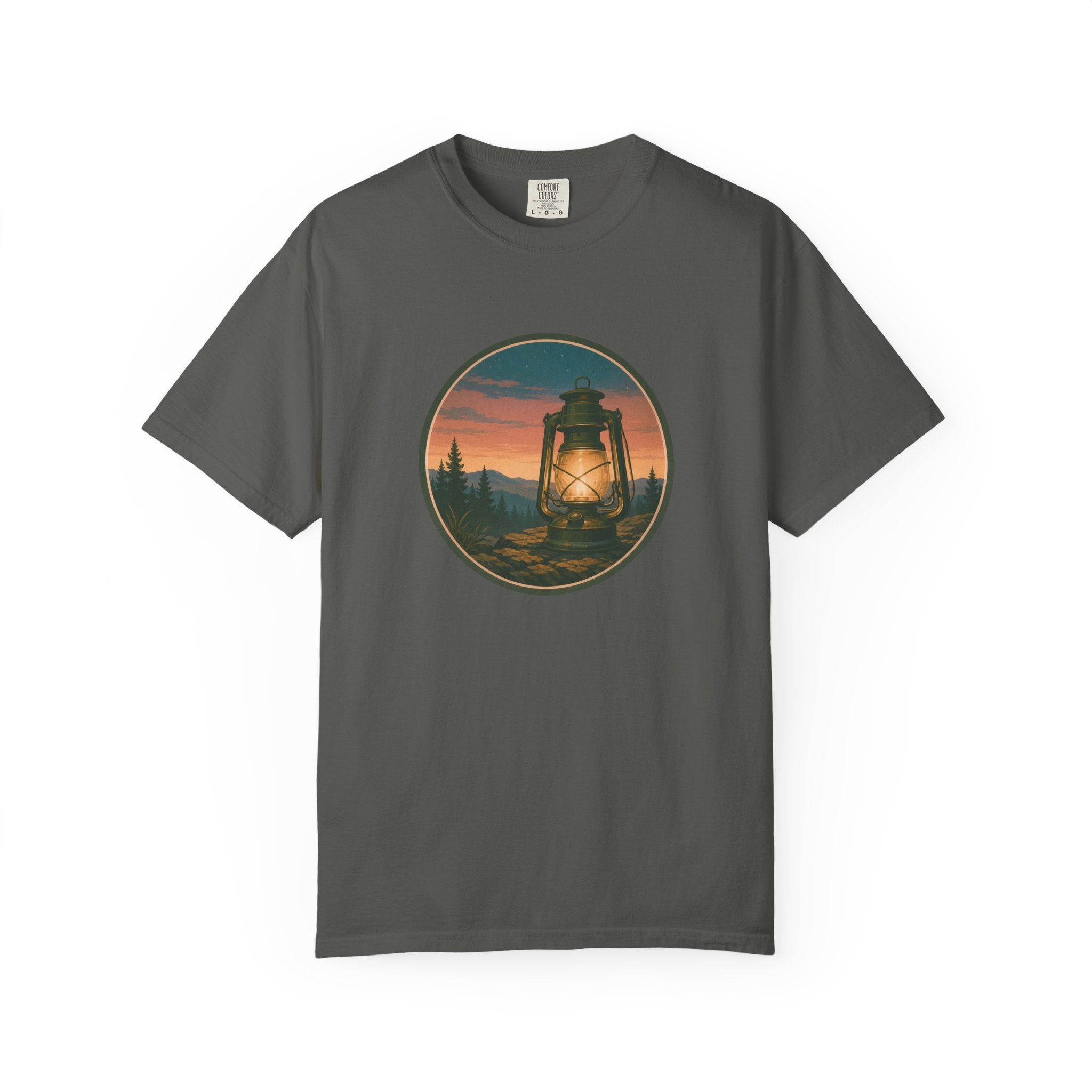 Lantern Sunset T-Shirt — Vintage Campfire Night Graphic Tee