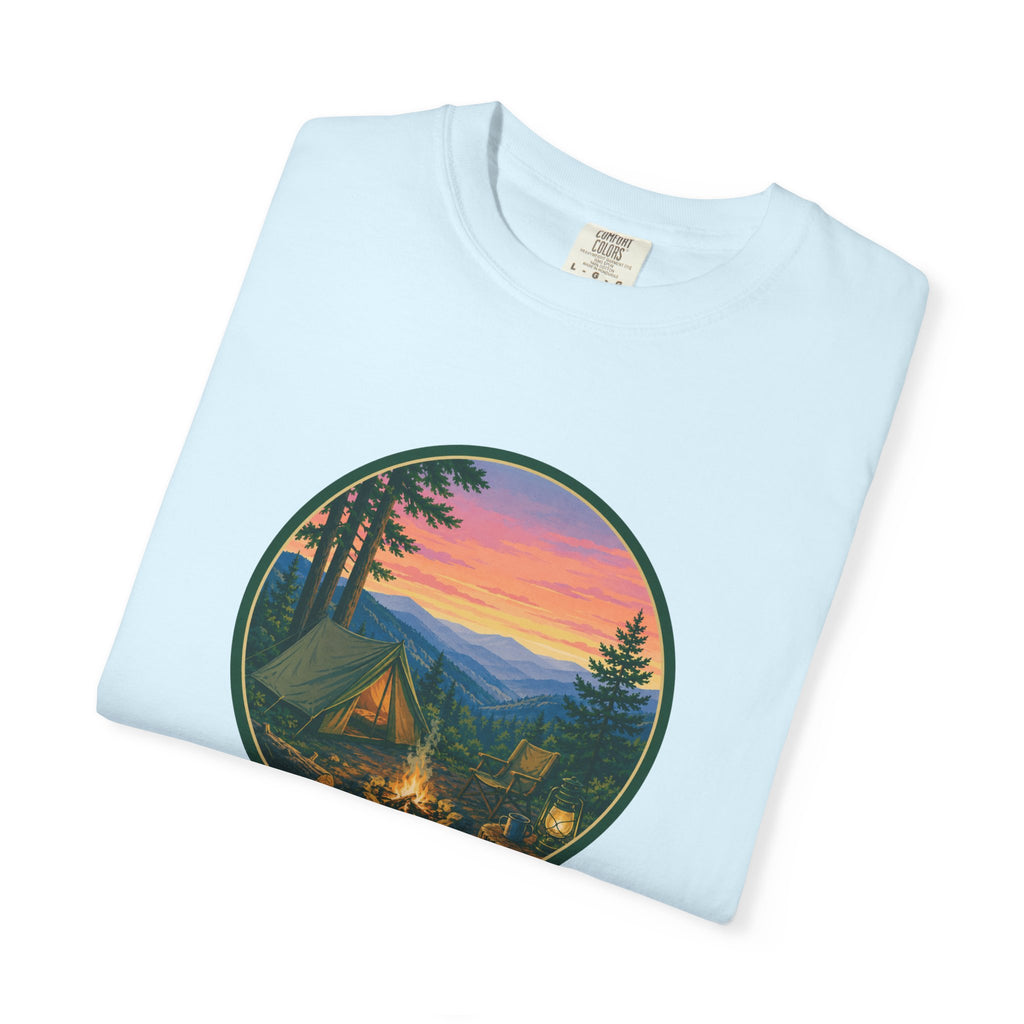 Camping Sunset T-Shirt — Vintage Campfire Scene Tee