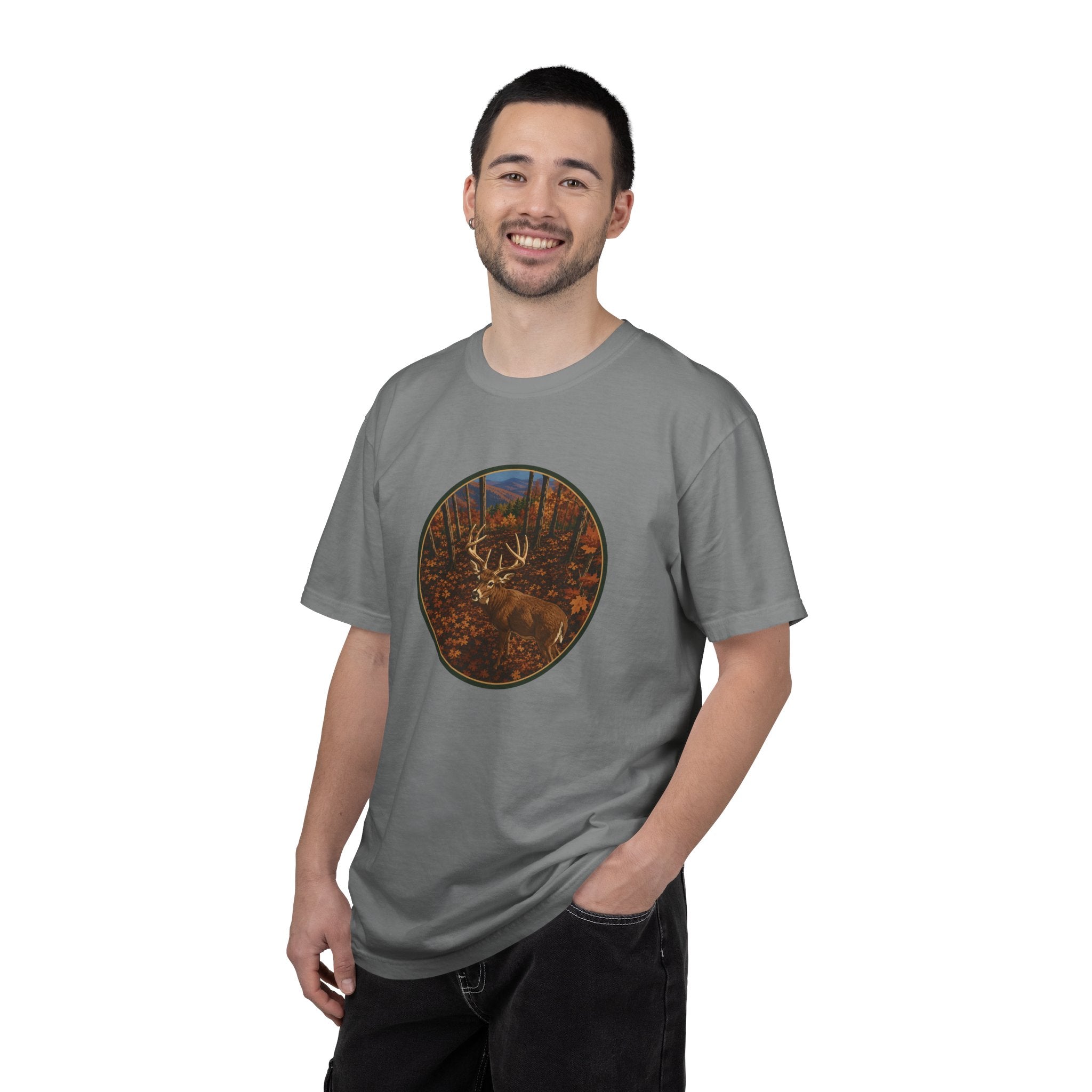 Whitetail BuckT-Shirt — Autumn Forest Deer Circle Graphic