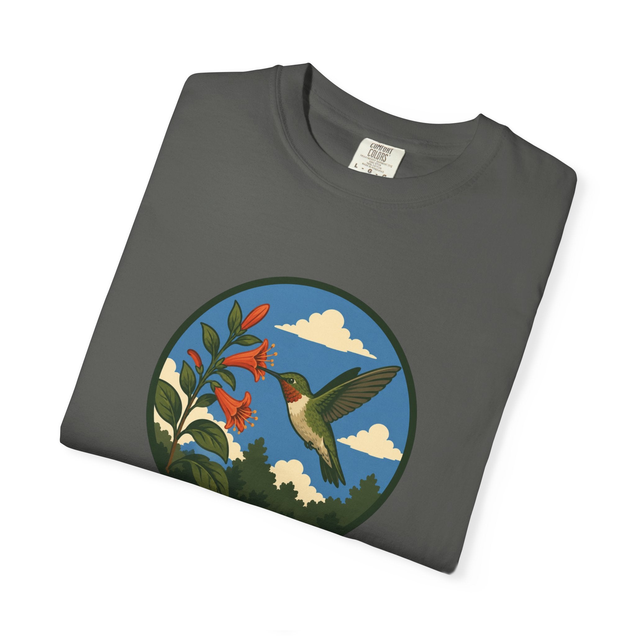 Hummingbird Circle Graphic T-Shirt — Floral Nature Tee