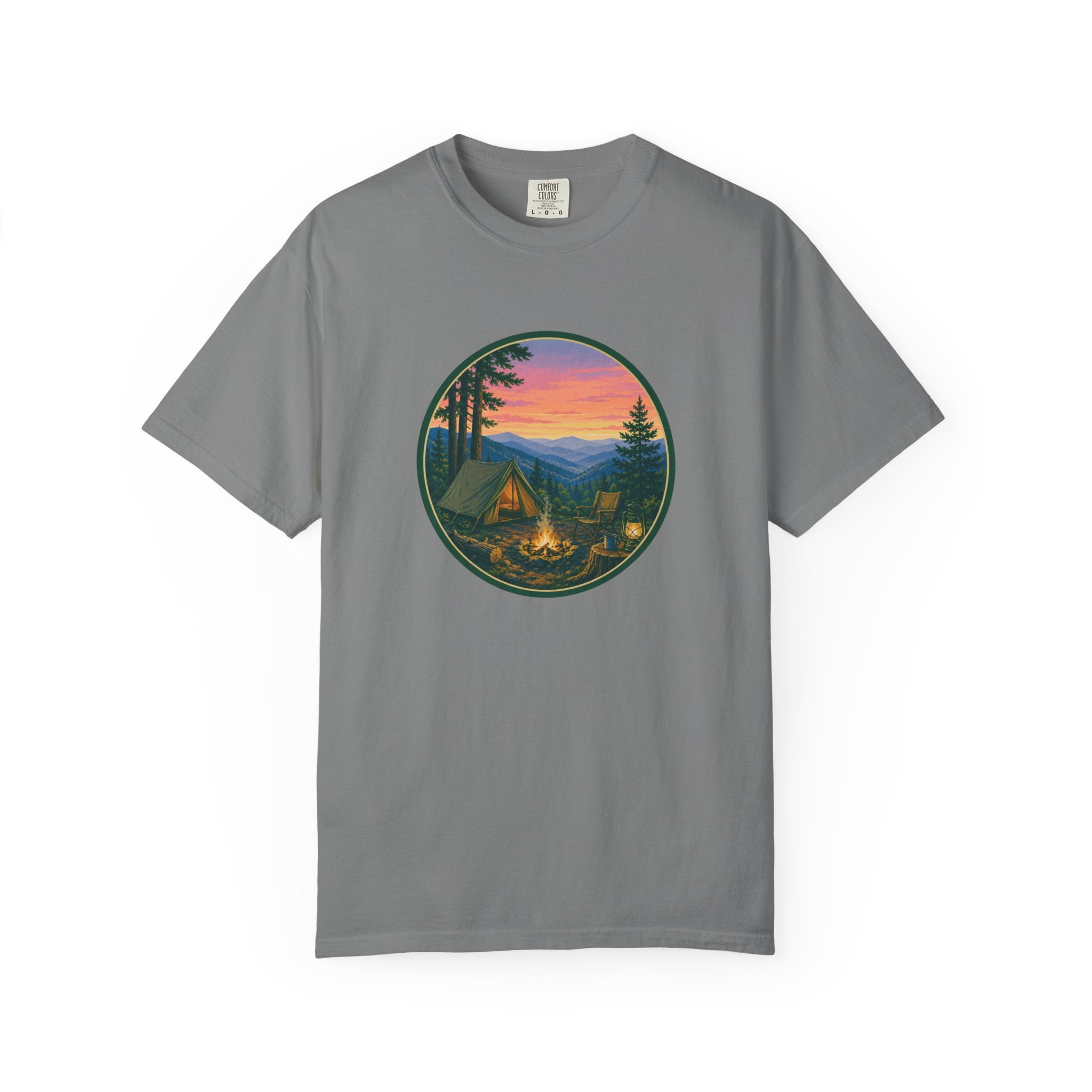 Camping Sunset T-Shirt — Vintage Campfire Scene Tee