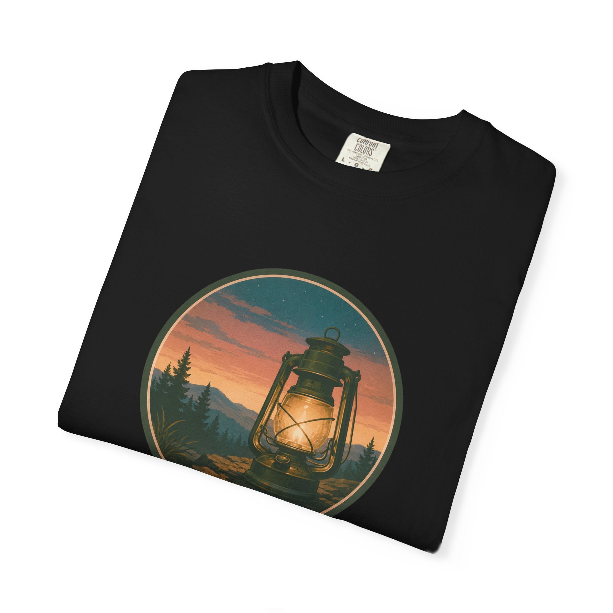 Lantern Sunset T-Shirt — Vintage Campfire Night Graphic Tee