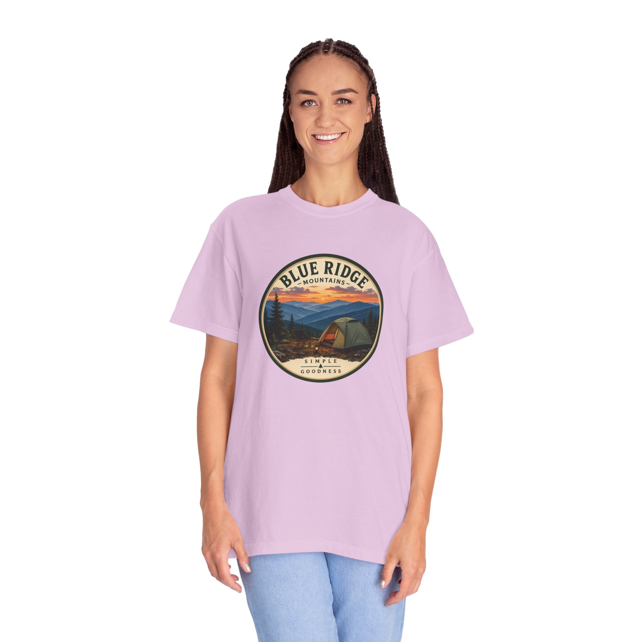 Blue Ridge Mountains Camping T-Shirt — Vintage Scenic Camp Graphic