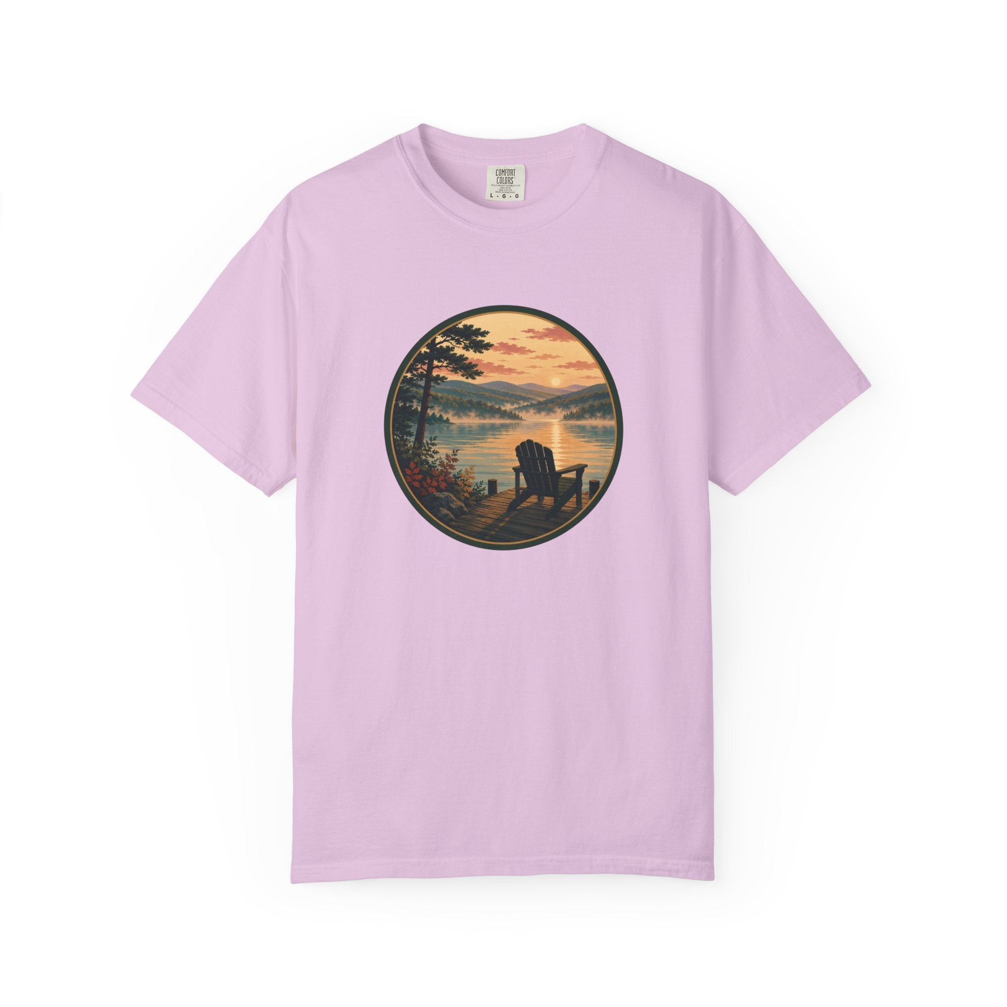 Lakeside Sunrise T-Shirt — Adirondack Chair at Sunrise Graphic Tee