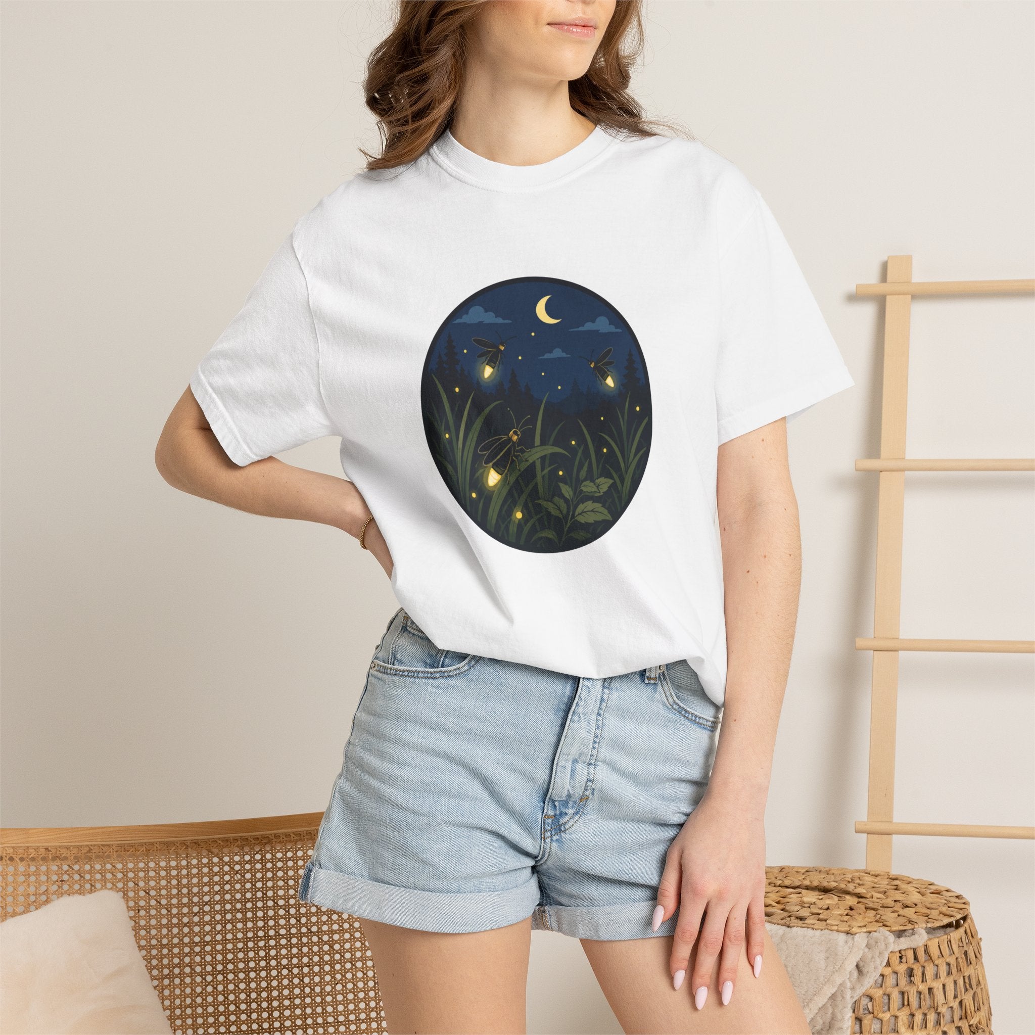 Firefly Night T-Shirt — Moonlit Meadow Graphic Tee