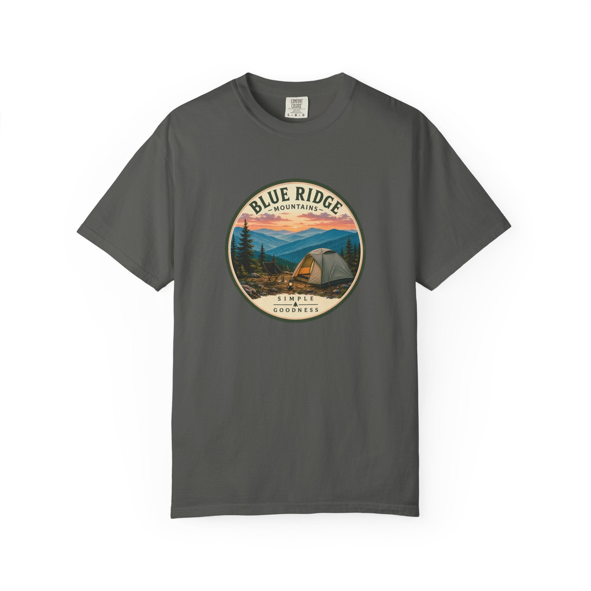 Blue Ridge Mountains Camping T-Shirt — Vintage Scenic Camp Graphic
