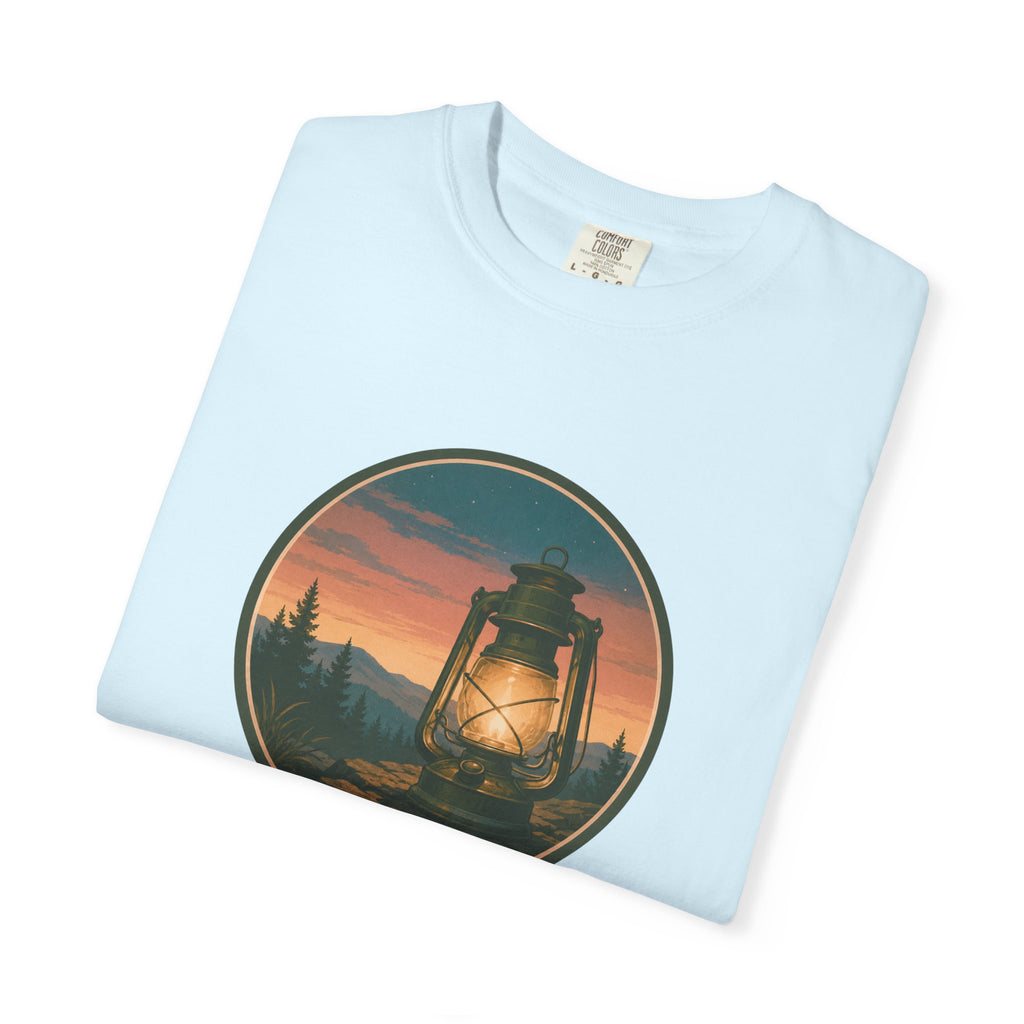 Lantern Sunset T-Shirt — Vintage Campfire Night Graphic Tee