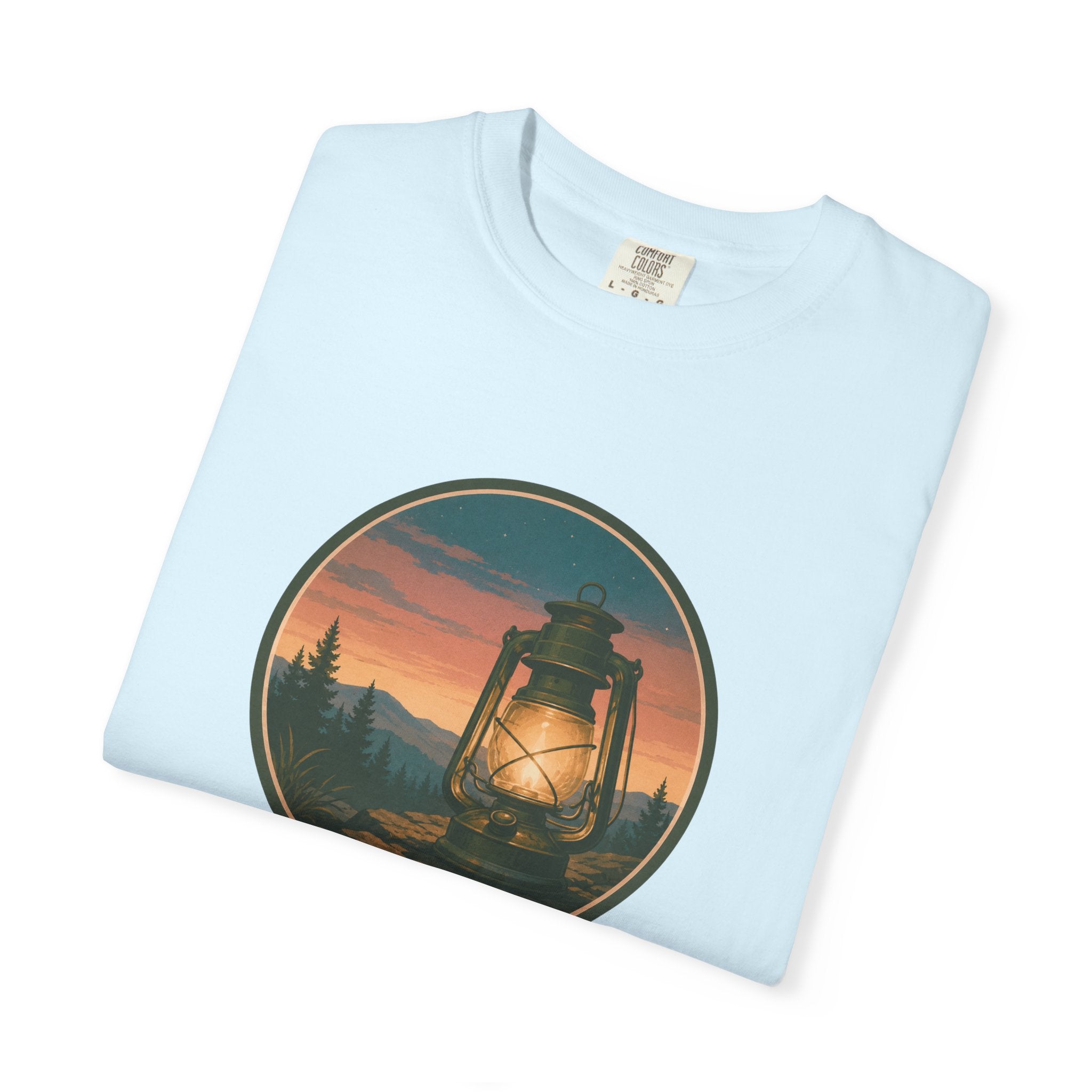 Lantern Sunset T-Shirt — Vintage Campfire Night Graphic Tee