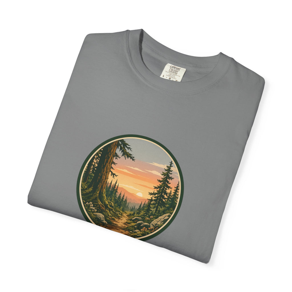 Sunset Hiking Trail Circle T-Shirt — Scenic Mountain Trail Tee