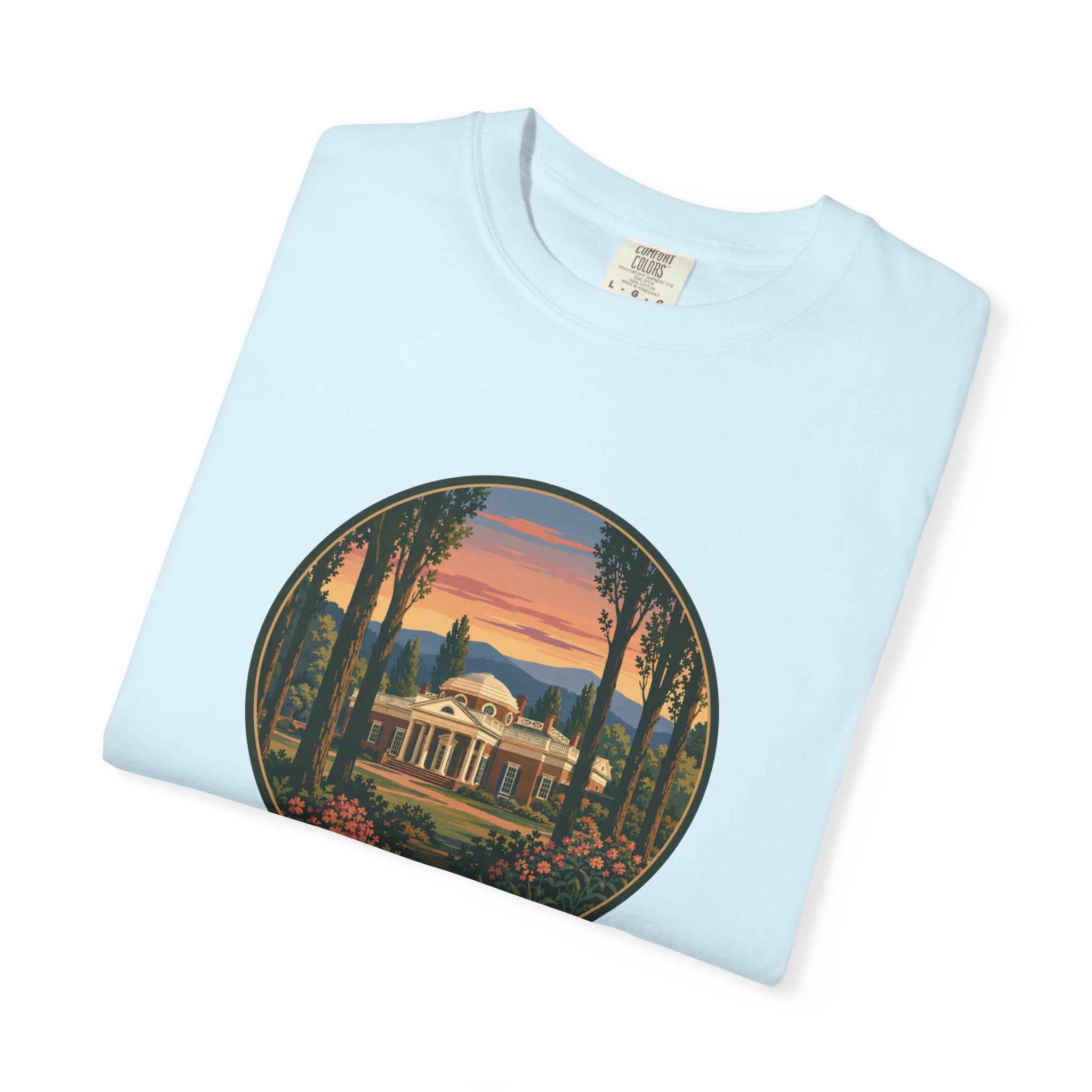 Thomas Jefferson Historic Home T-Shirt — Scenic Sunset Graphic Tee