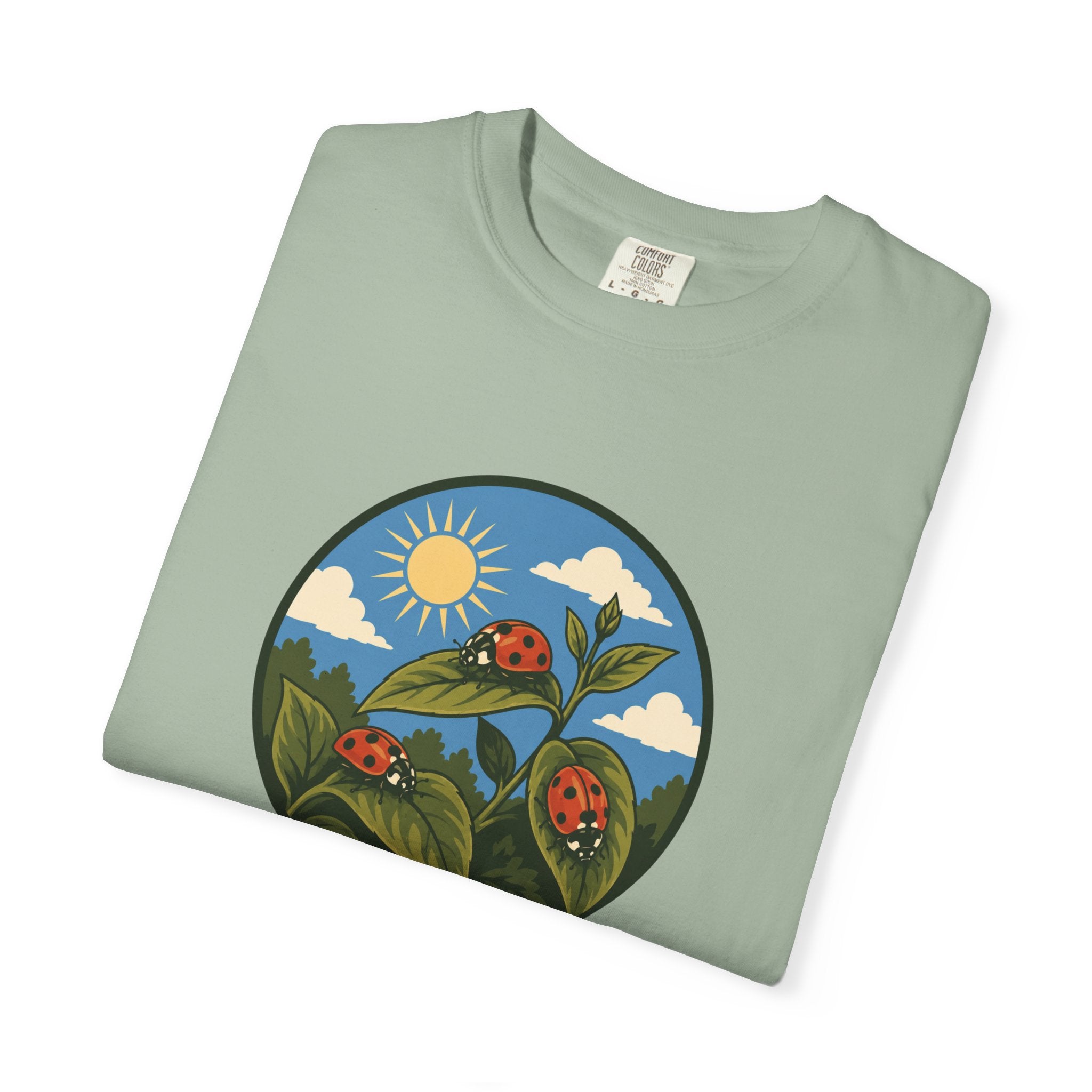 Ladybug Garden T-Shirt — Floral Nature Graphic Tee