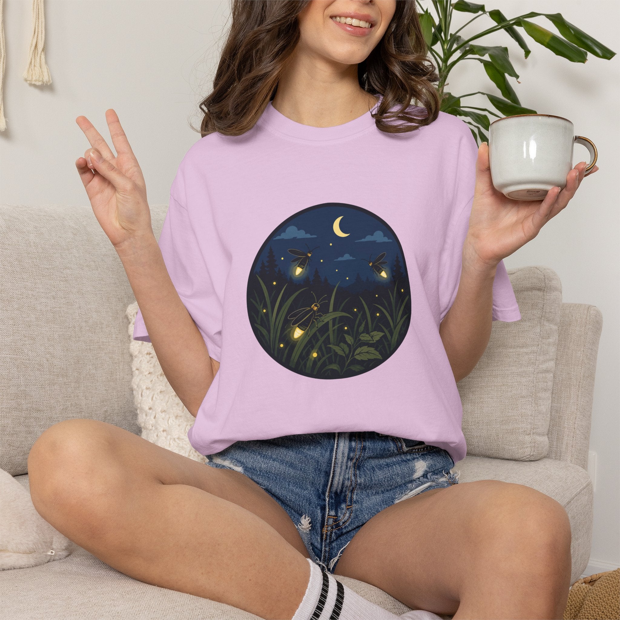 Firefly Night T-Shirt — Moonlit Meadow Graphic Tee