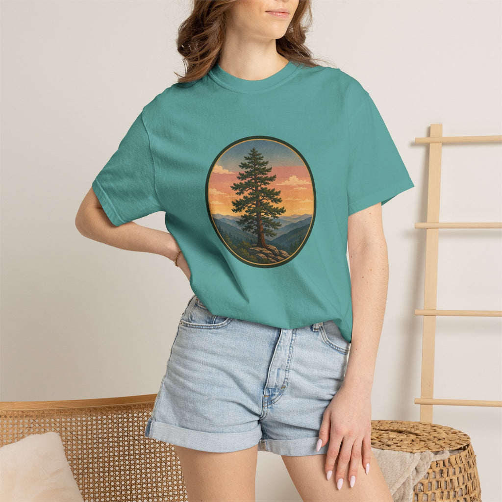 Cedar Tree Sunset T-Shirt — Vintage Mountain Cedar Graphic Tee