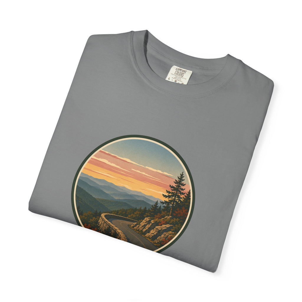 Scenic Sunset Road T-Shirt — Mountain Drive Vintage Circle Graphic