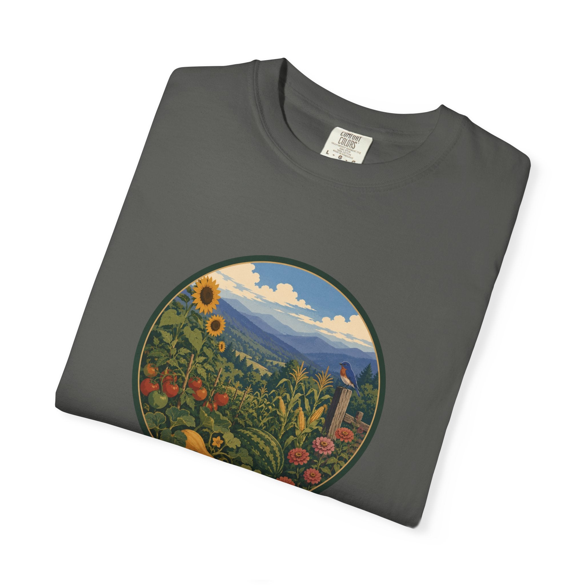Scenic Garden Circle T-Shirt — Mountain Meadow Fresh Vegetables Graphic Tee
