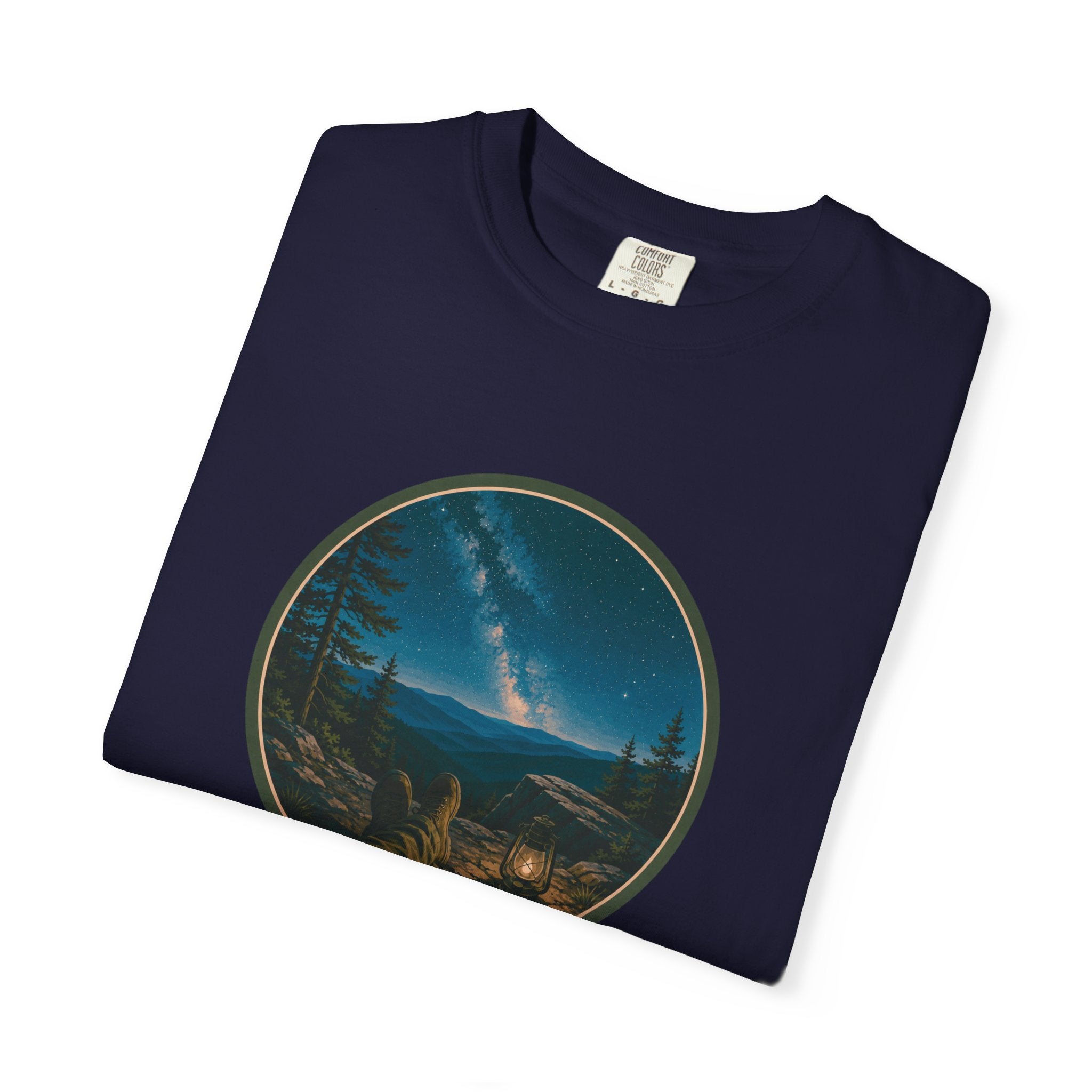 Night Sky Mountain T-Shirt — Circular Scenic Landscape Tee
