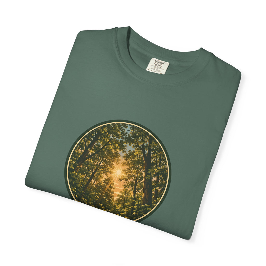 Forest Sunburst T-Shirt — Circular Woodland Nature Tee
