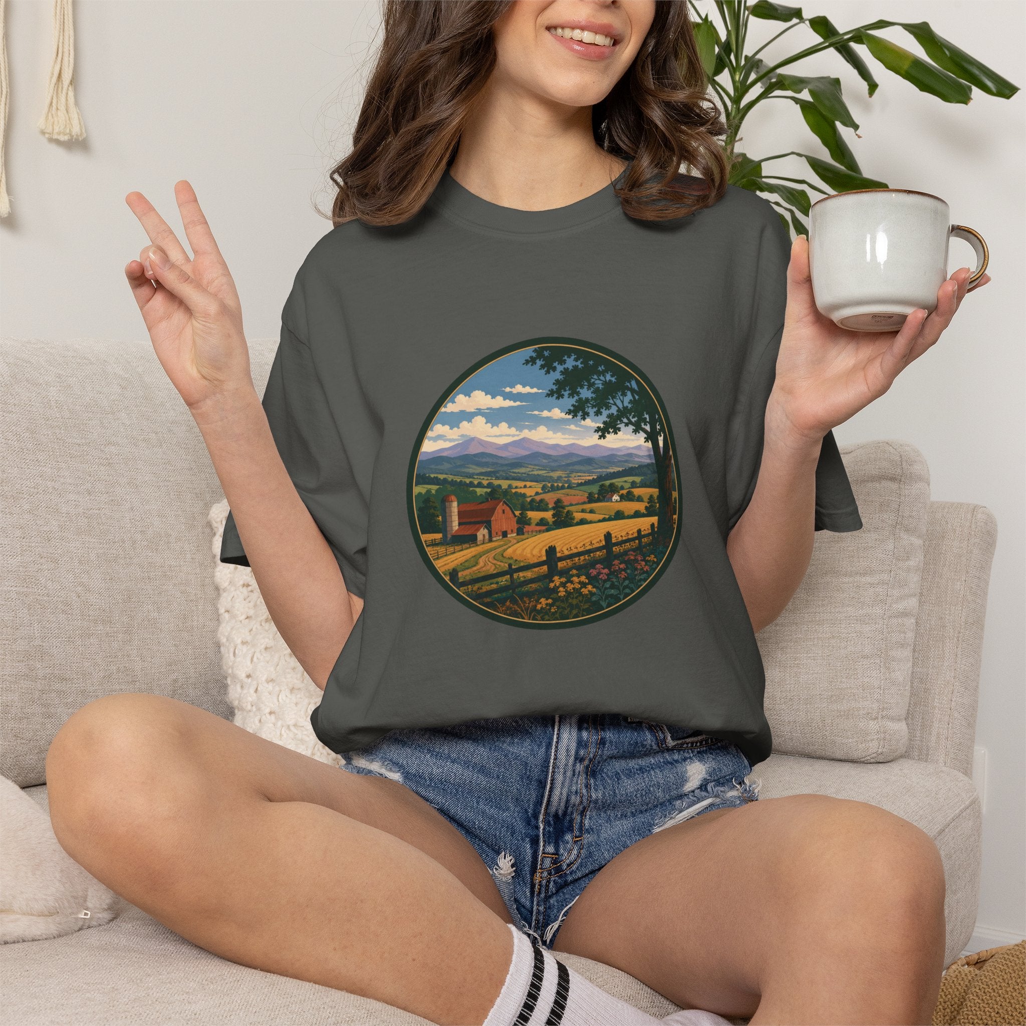 Scenic Countryside T-Shirt — Vintage Farm Landscape Graphic