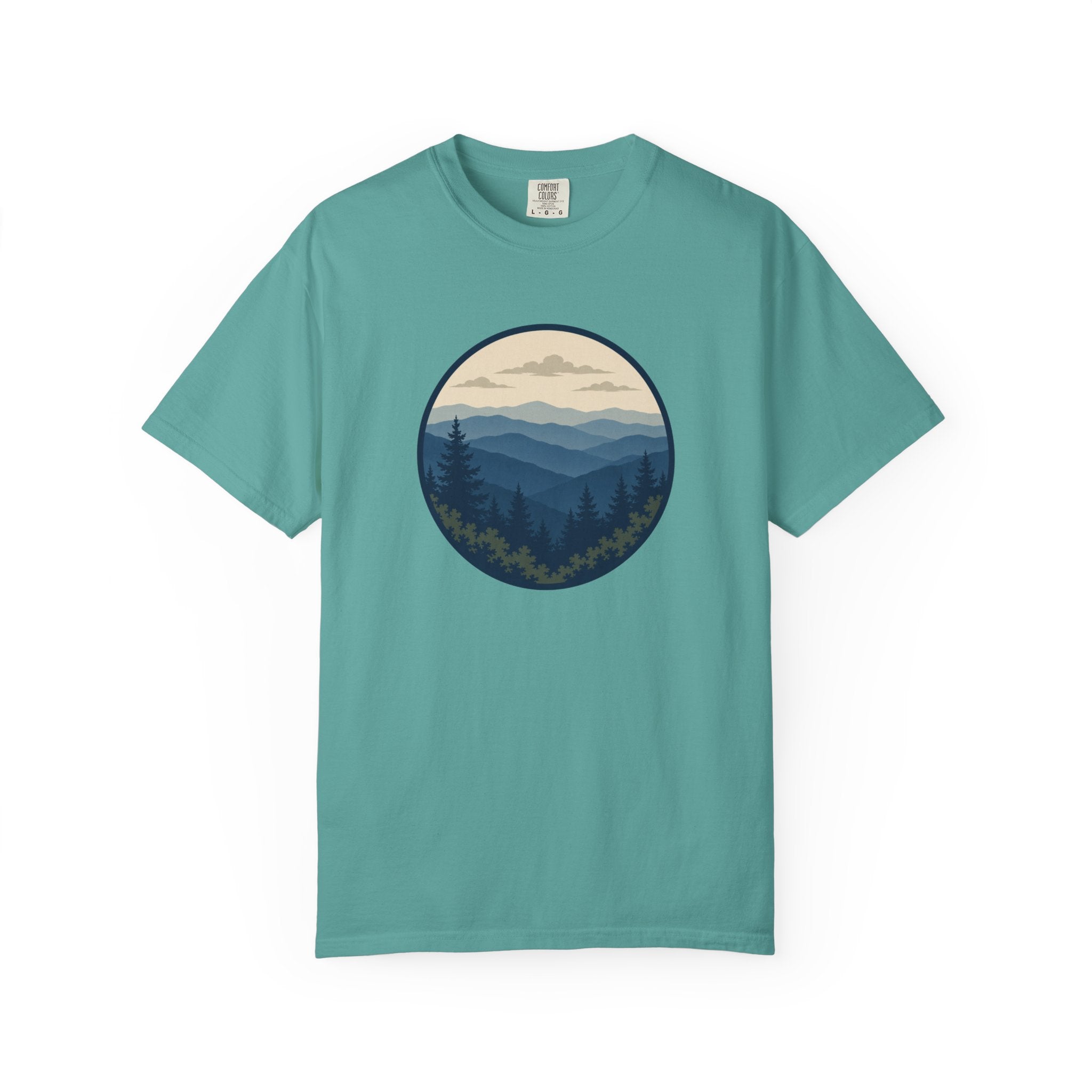 Mountain Ridge Circle T-Shirt — Scenic Forest Landscape Tee