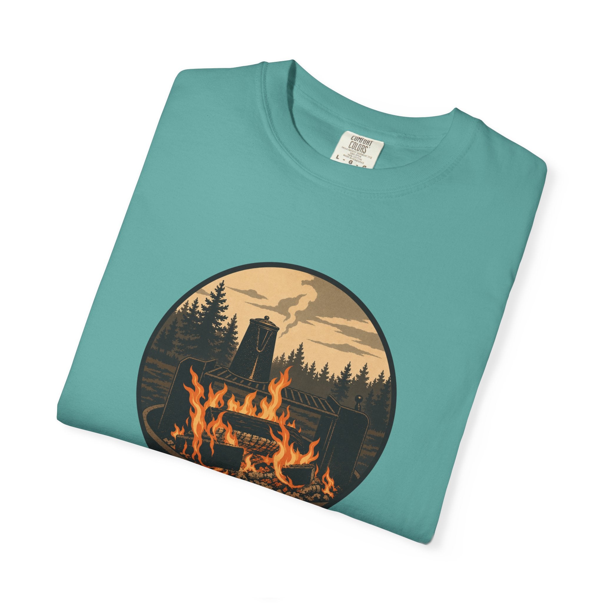 Campfire Forest T-Shirt — Retro Mountain Bonfire Graphic