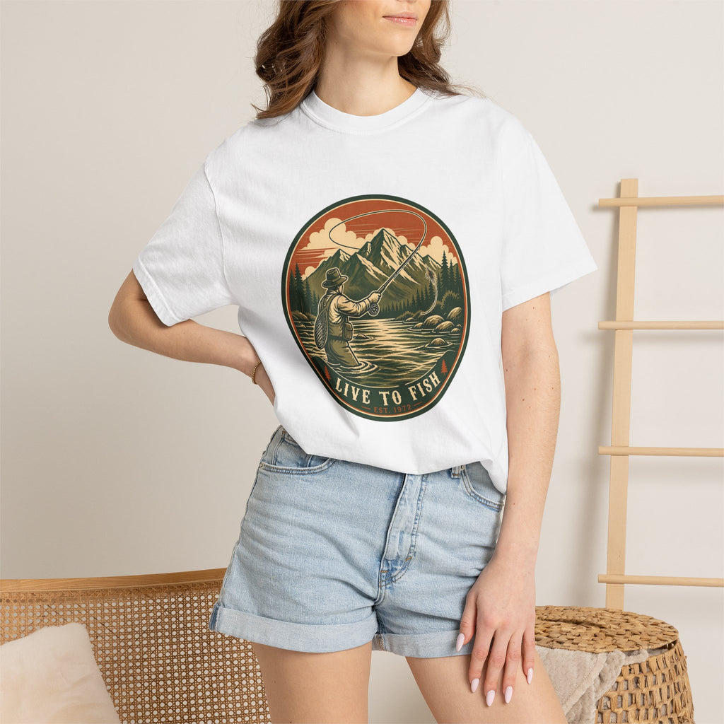 Live to Fish T-Shirt — Vintage Mountain Fly Fishing Graphic Tee