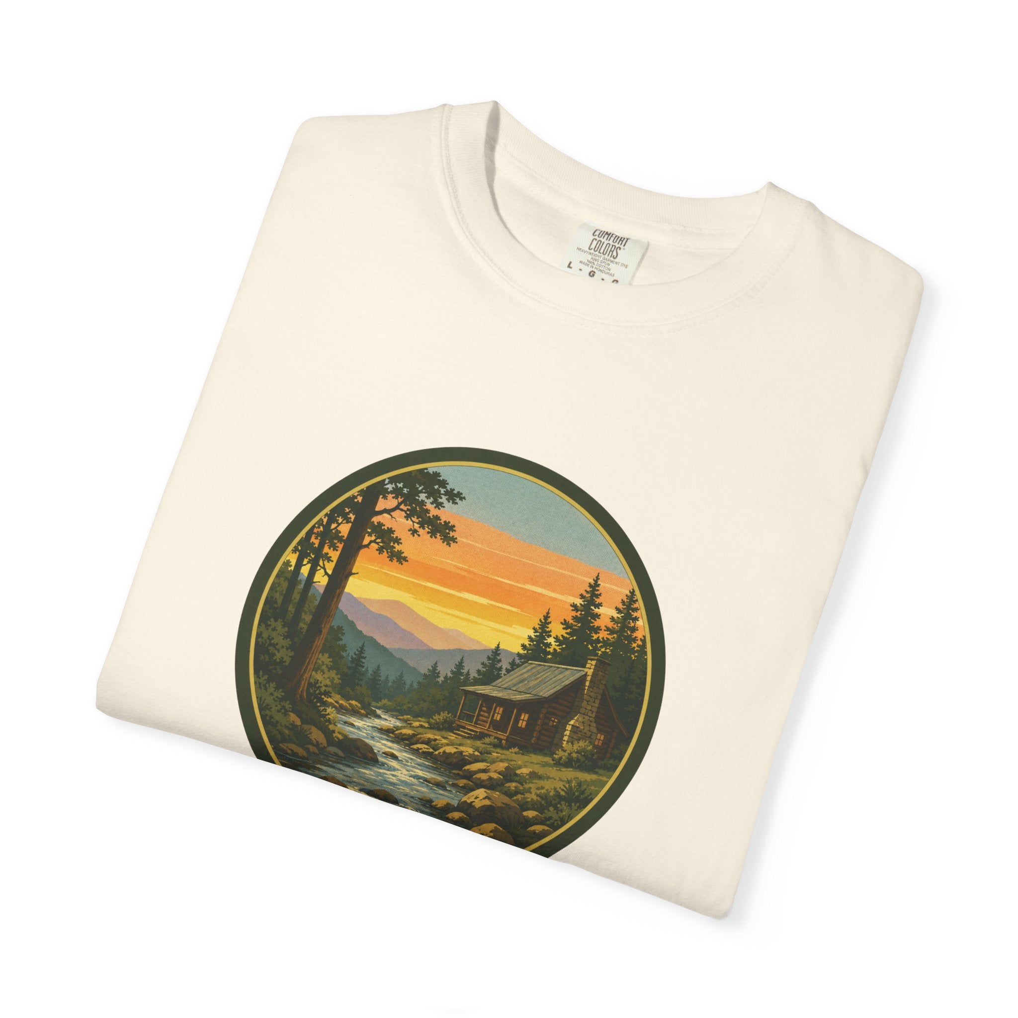 Nature Sunset River T-Shirt — Vintage Mountain Cabin Scenic Tee