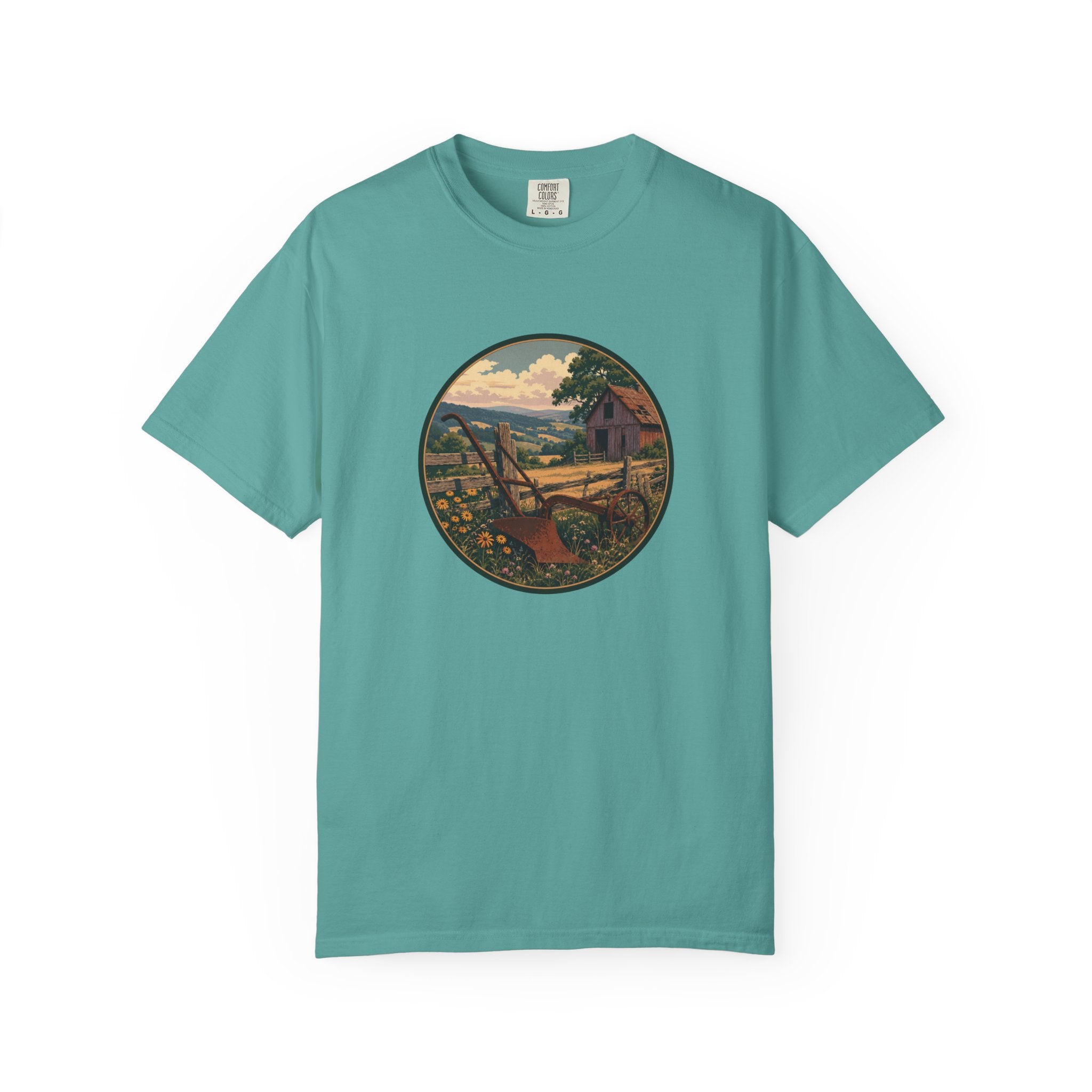 Vintage Countryside T-Shirt — Scenic Farm Landscape Graphic