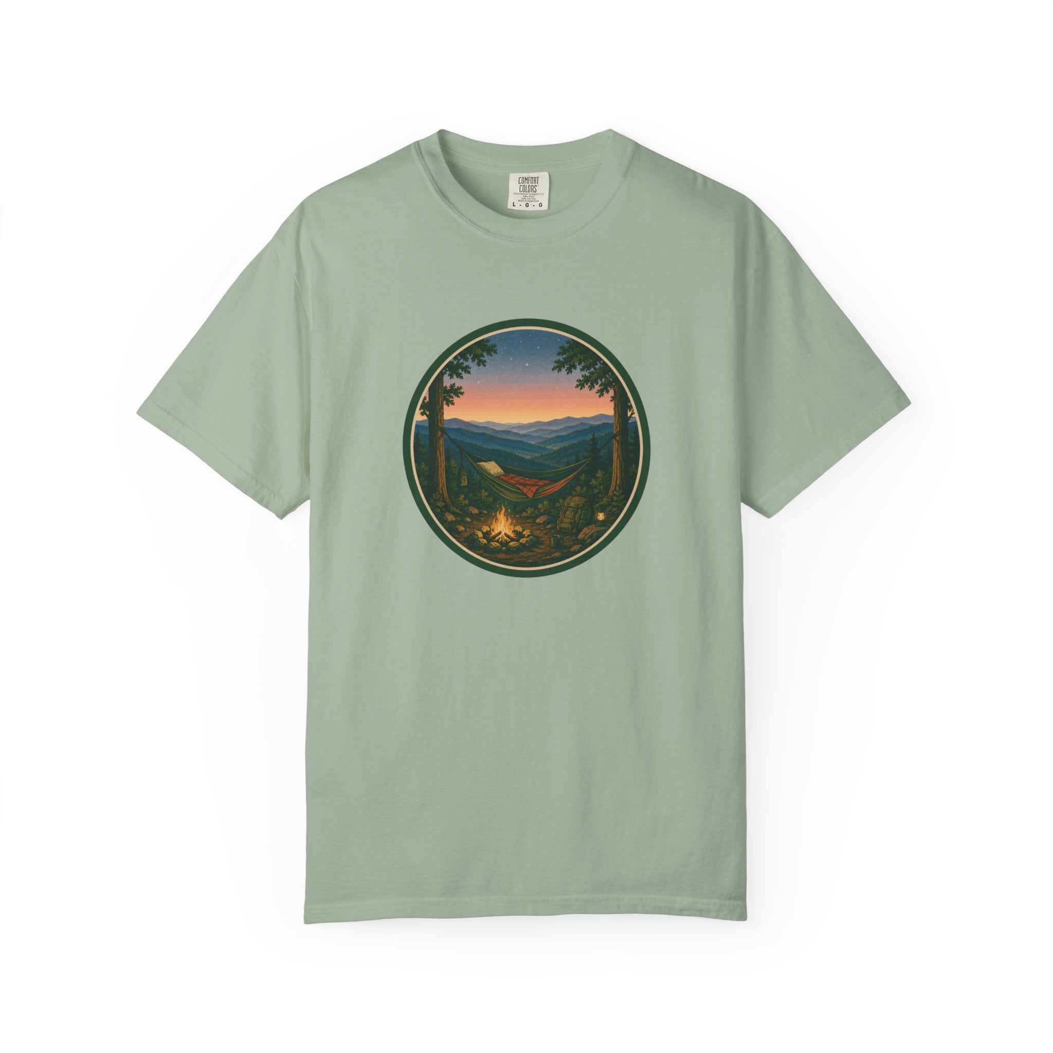 Campfire Mountain Sunset T-Shirt — Scenic Hiking Adventure Tee