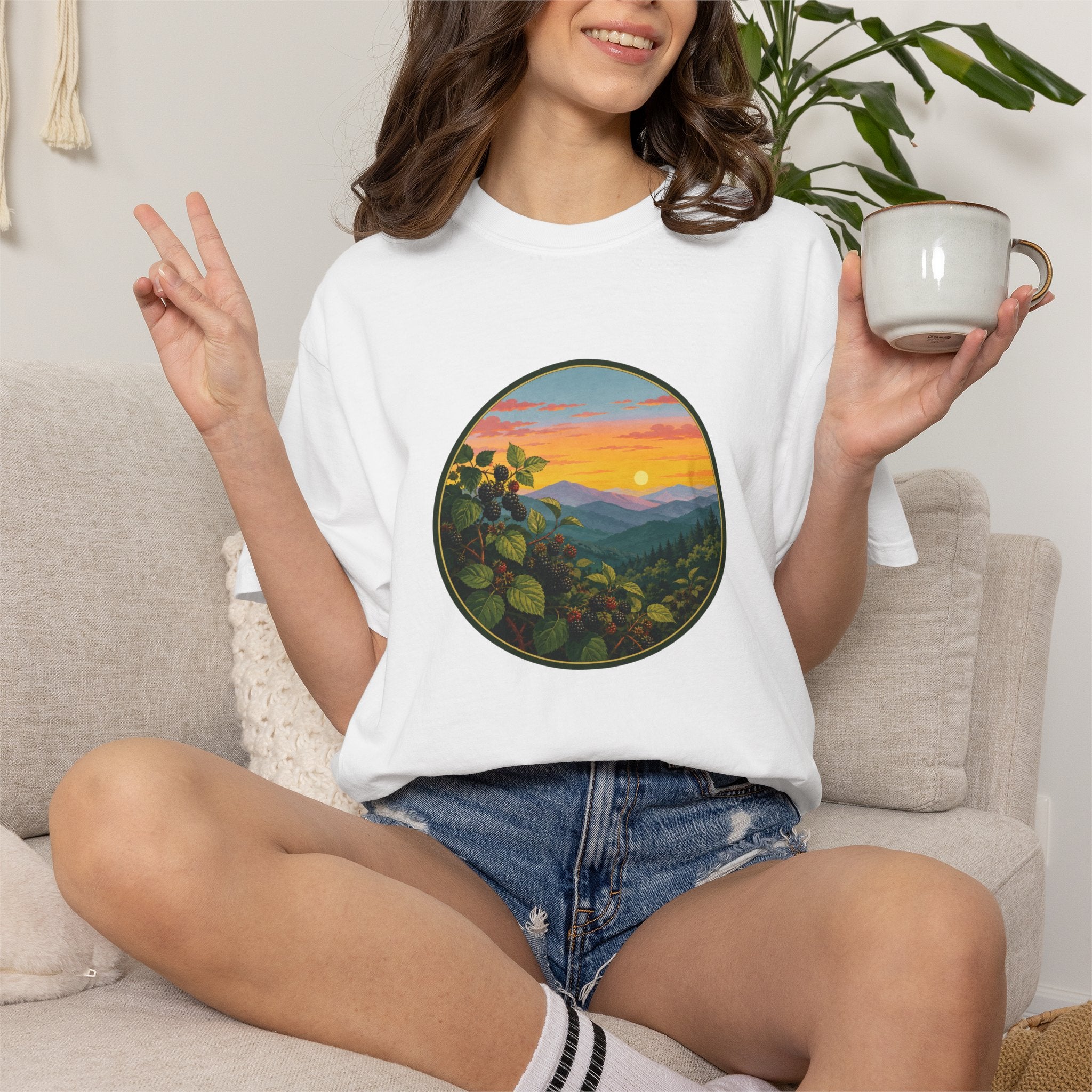 Blue Ridge Blackberries T-Shirt — Scenic Mountain Sunset Tee