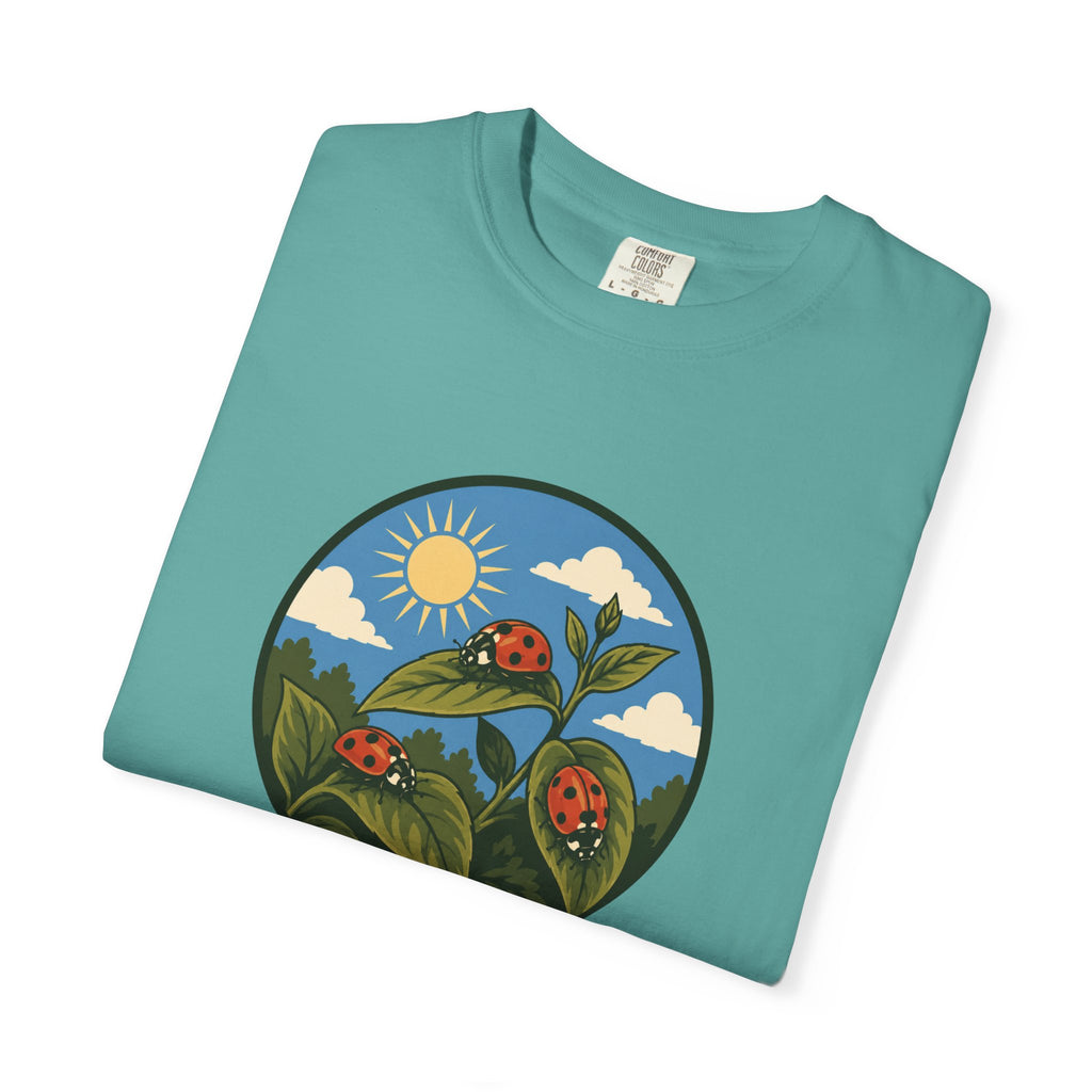 Ladybug Garden T-Shirt — Floral Nature Graphic Tee