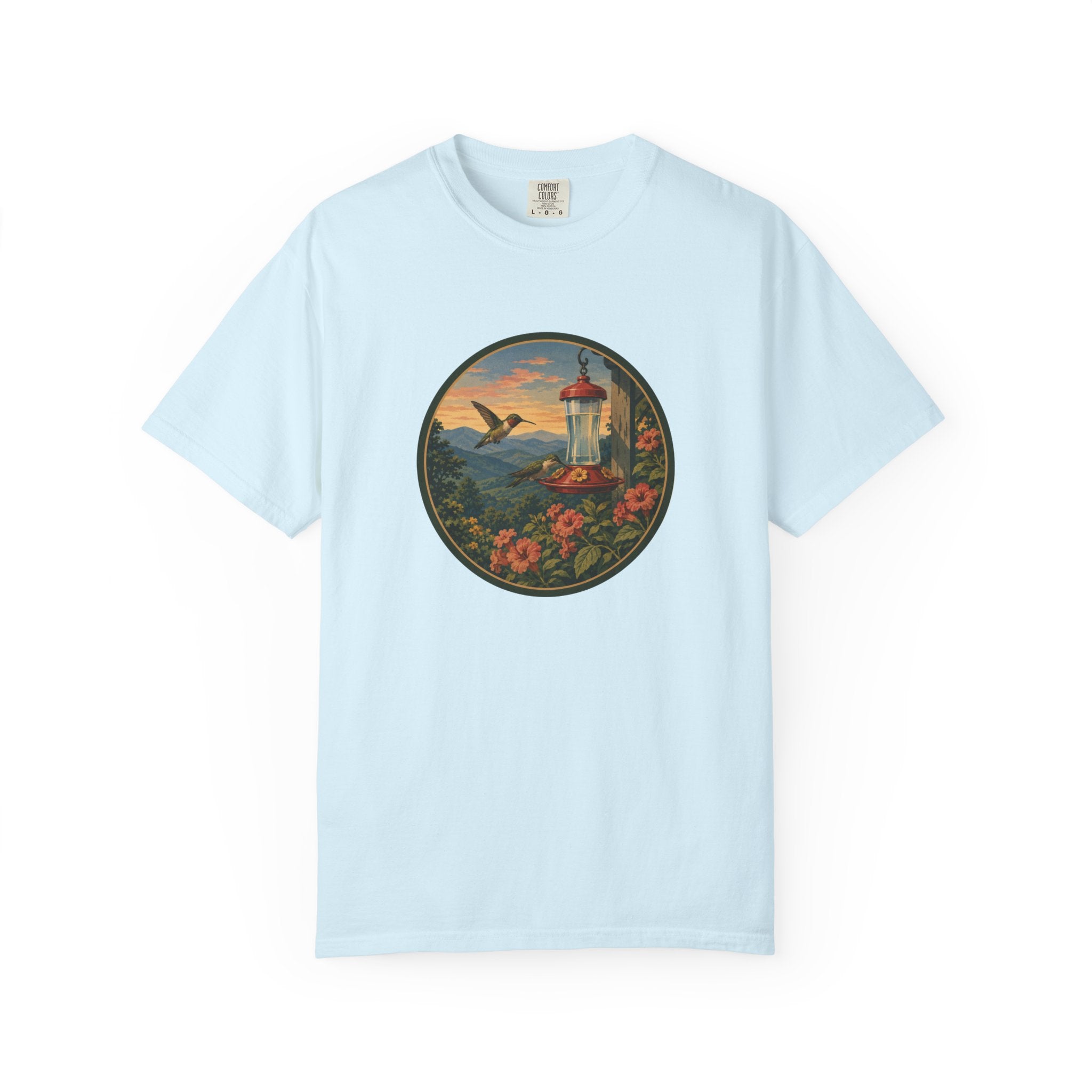 Hummingbird Sunset T-Shirt — Vintage Floral Graphic Tee