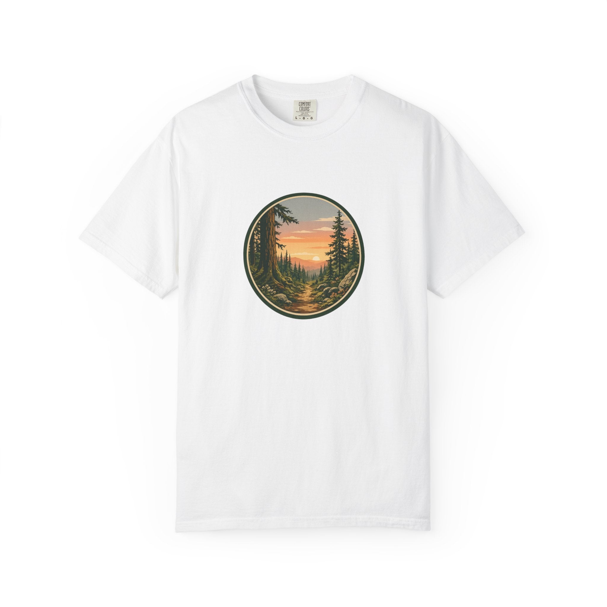 Sunset Hiking Trail Circle T-Shirt — Scenic Mountain Trail Tee