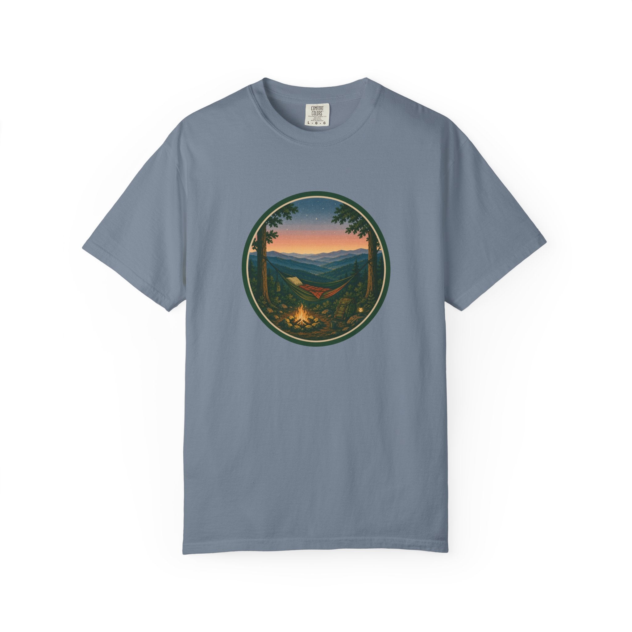 Campfire Mountain Sunset T-Shirt — Scenic Hiking Adventure Tee