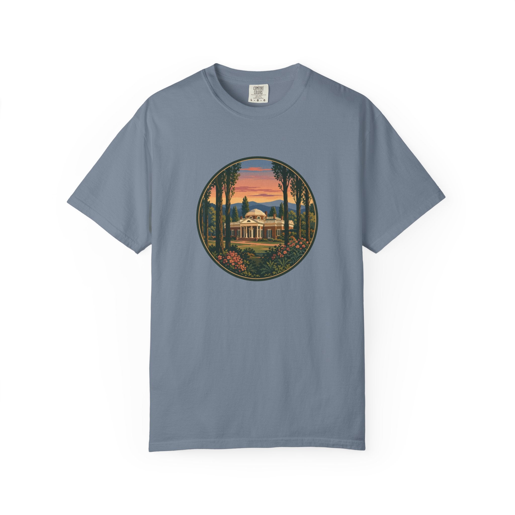 Thomas Jefferson Historic Home T-Shirt — Scenic Sunset Graphic Tee