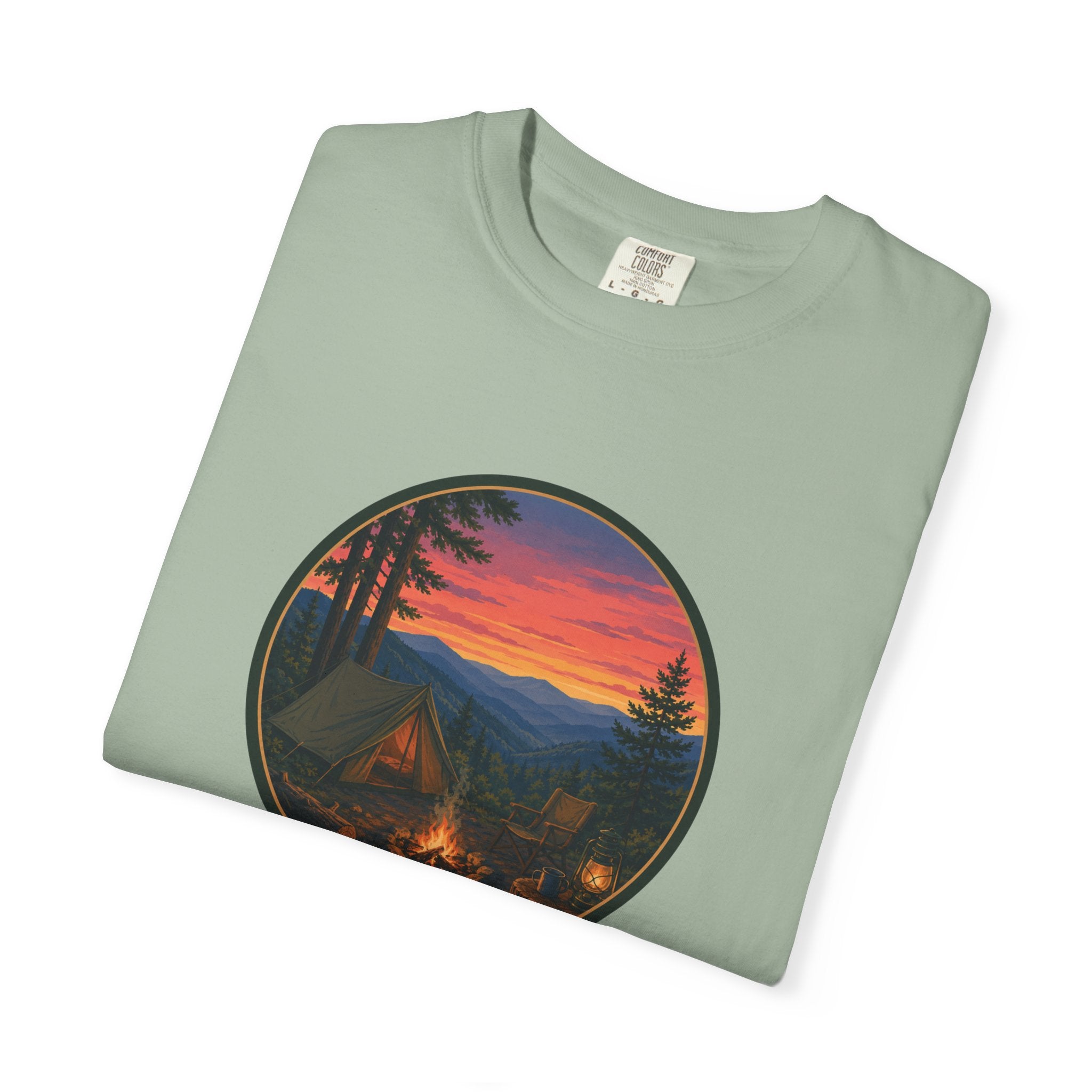 Camping Sunset T-Shirt — Vintage Campfire Scene Tee