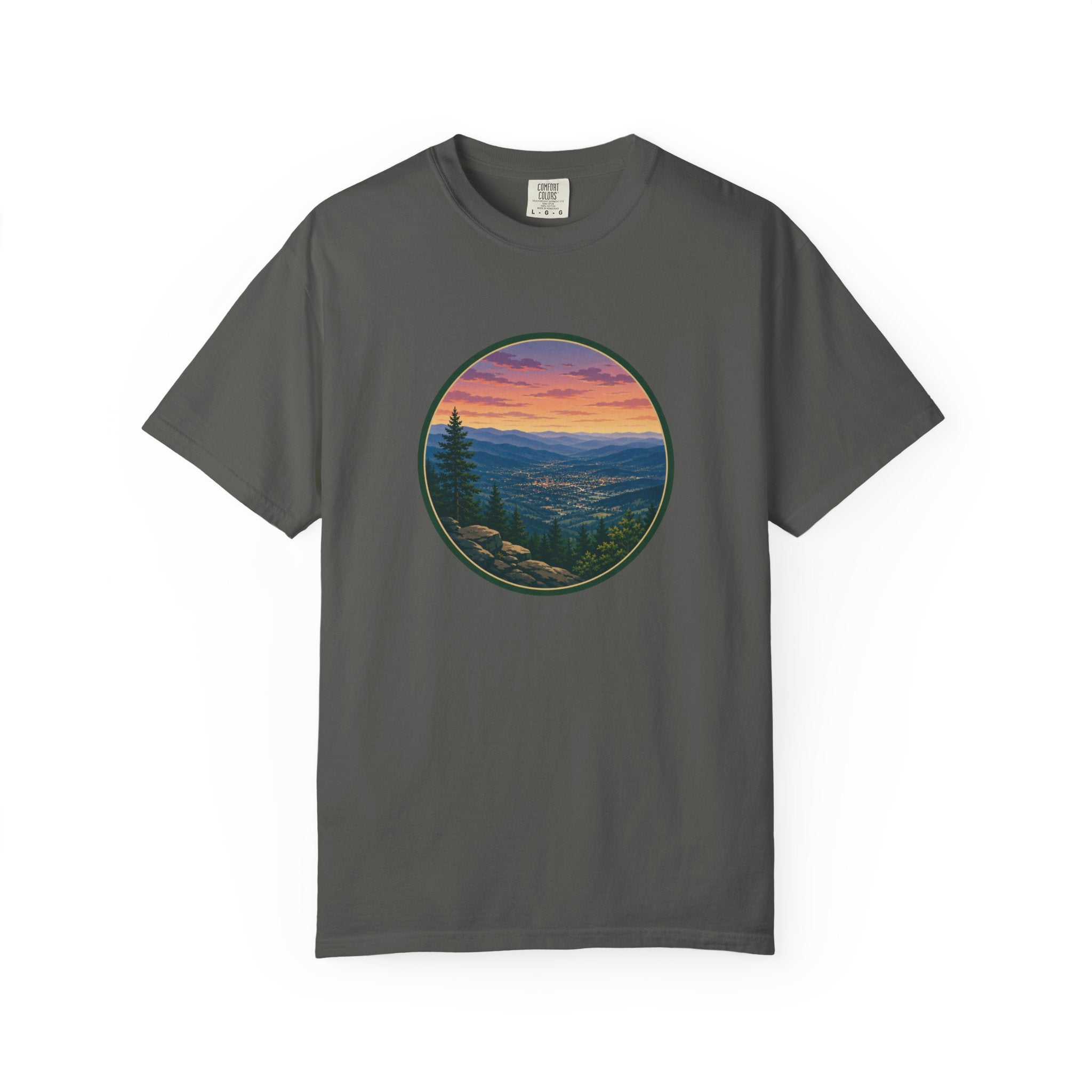 Sunset Mountain T-Shirt - Night Life Below Circle Graphic