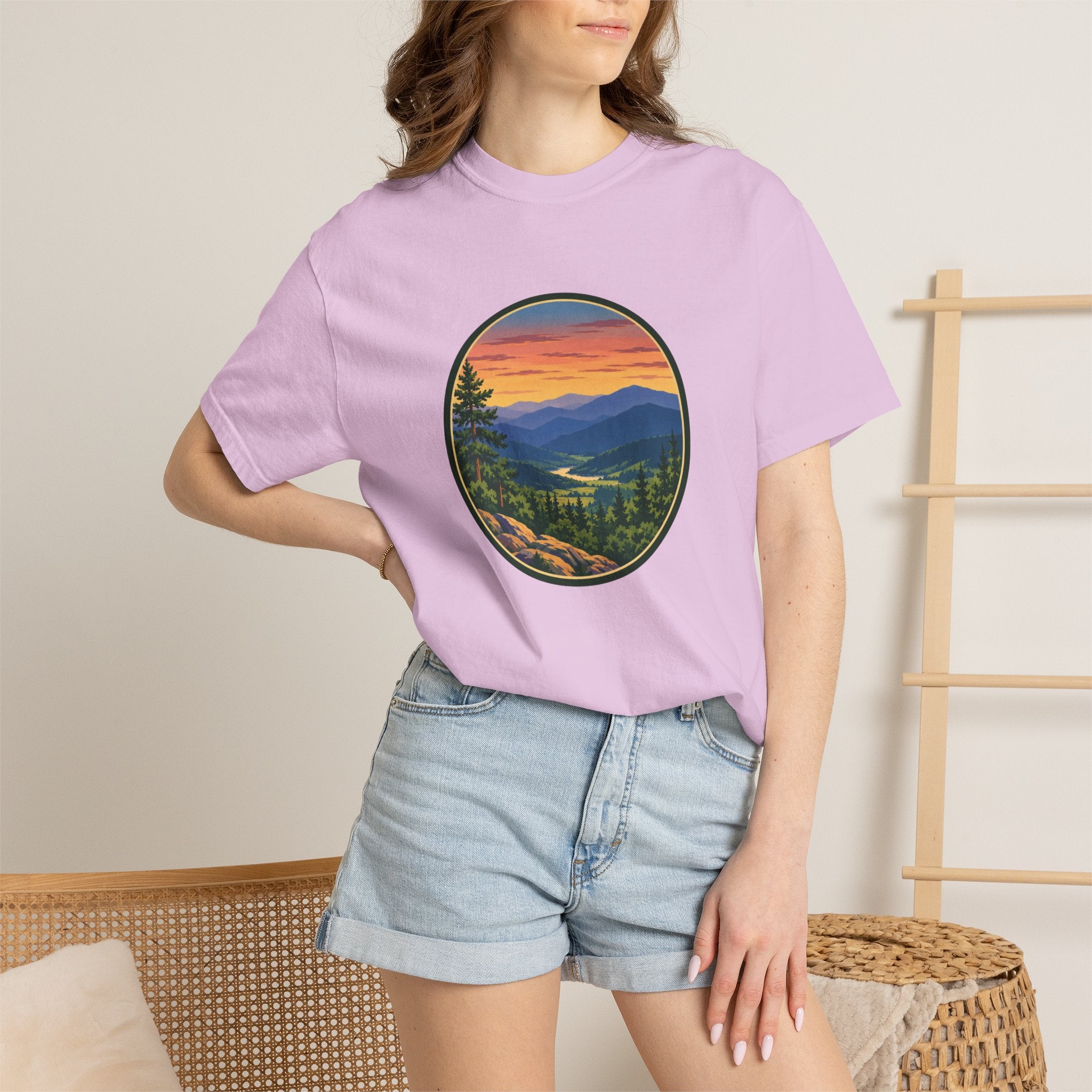 Retro Mountain Sunset T-Shirt — Scenic Blue Ridge Mountain Tee