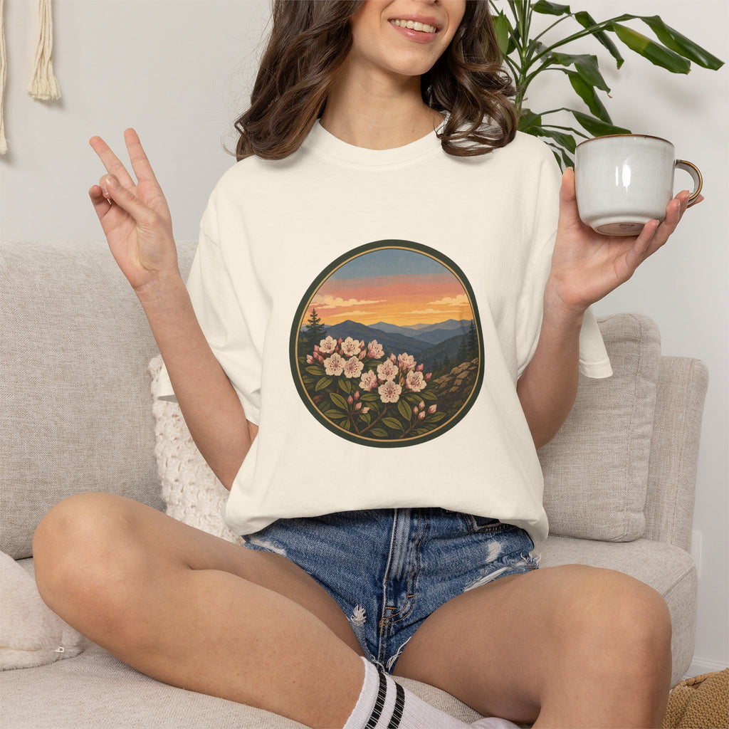 Mountain Laurel Bloom Sunset T-Shirt — Mountain Wildflower Graphic Tee