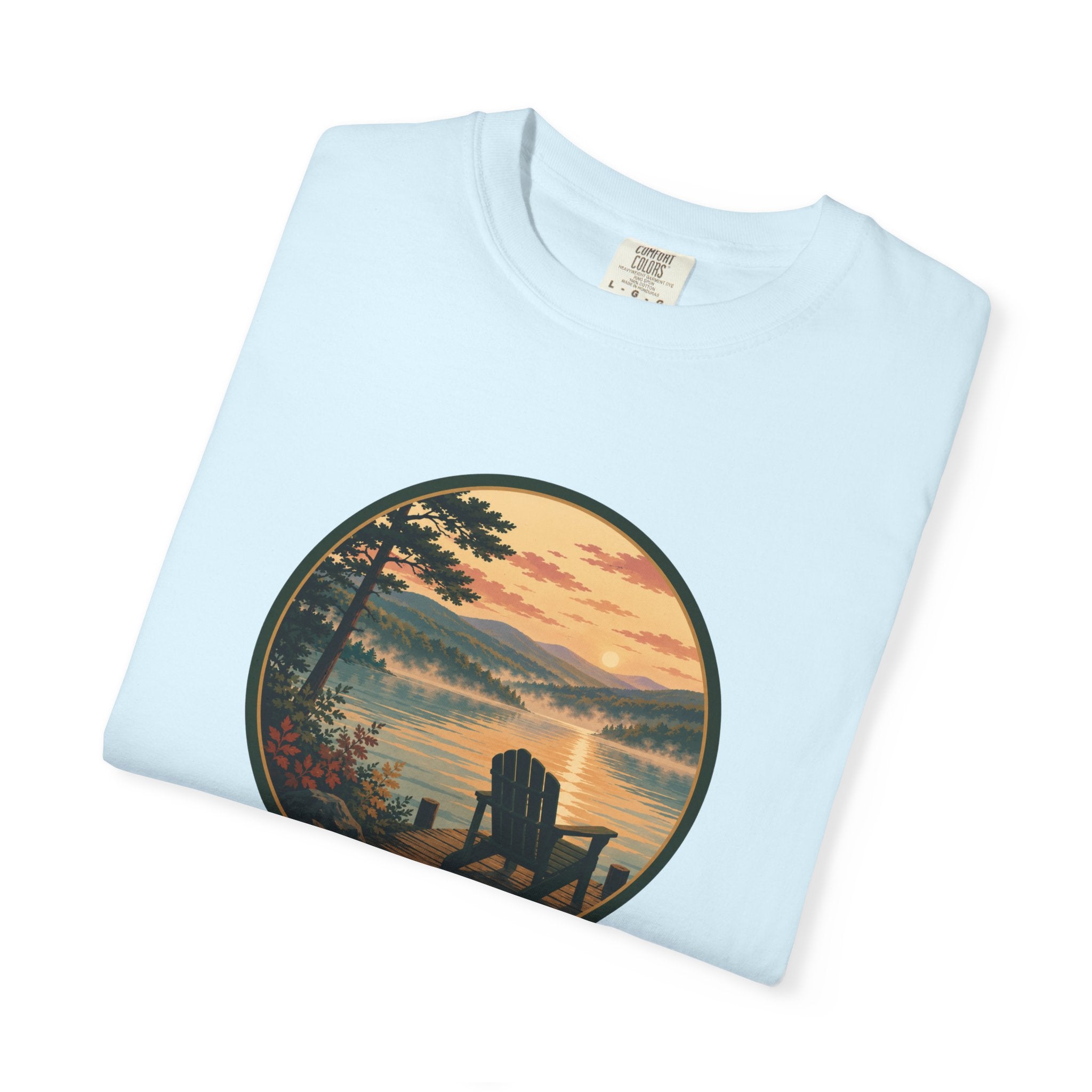 Lakeside Sunrise T-Shirt — Adirondack Chair at Sunrise Graphic Tee