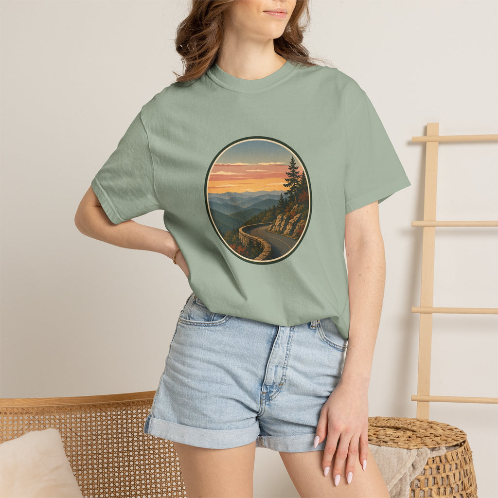 Scenic Sunset Road T-Shirt — Mountain Drive Vintage Circle Graphic