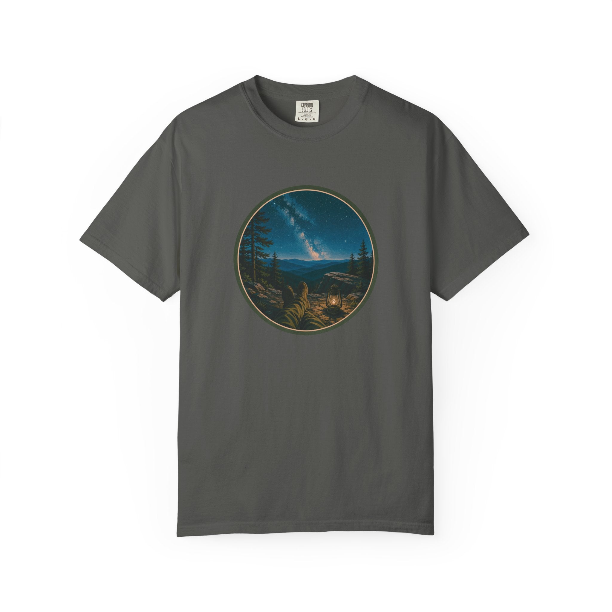 Night Sky Mountain T-Shirt — Circular Scenic Landscape Tee