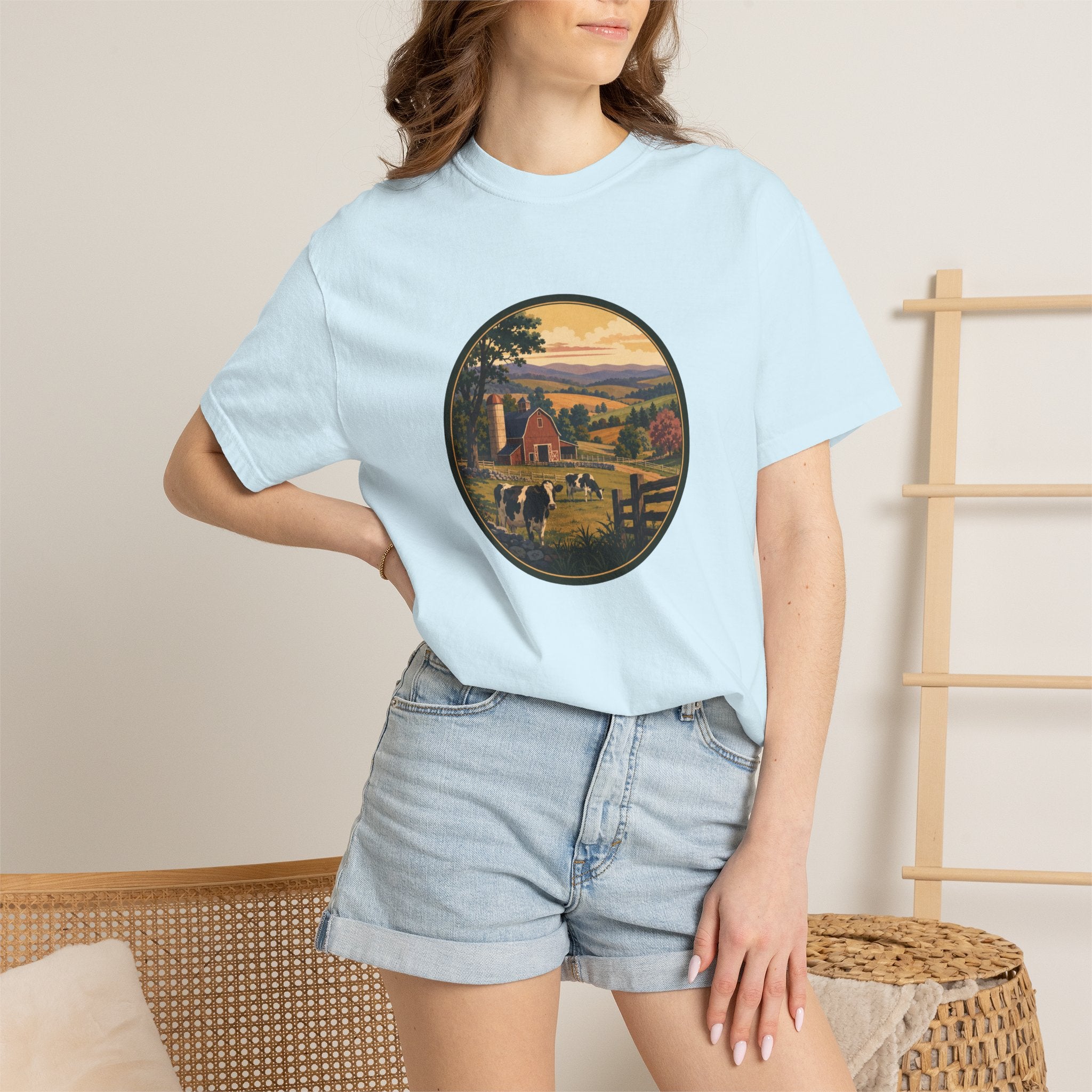 Vintage Country Dairy Farm Scene T-Shirt