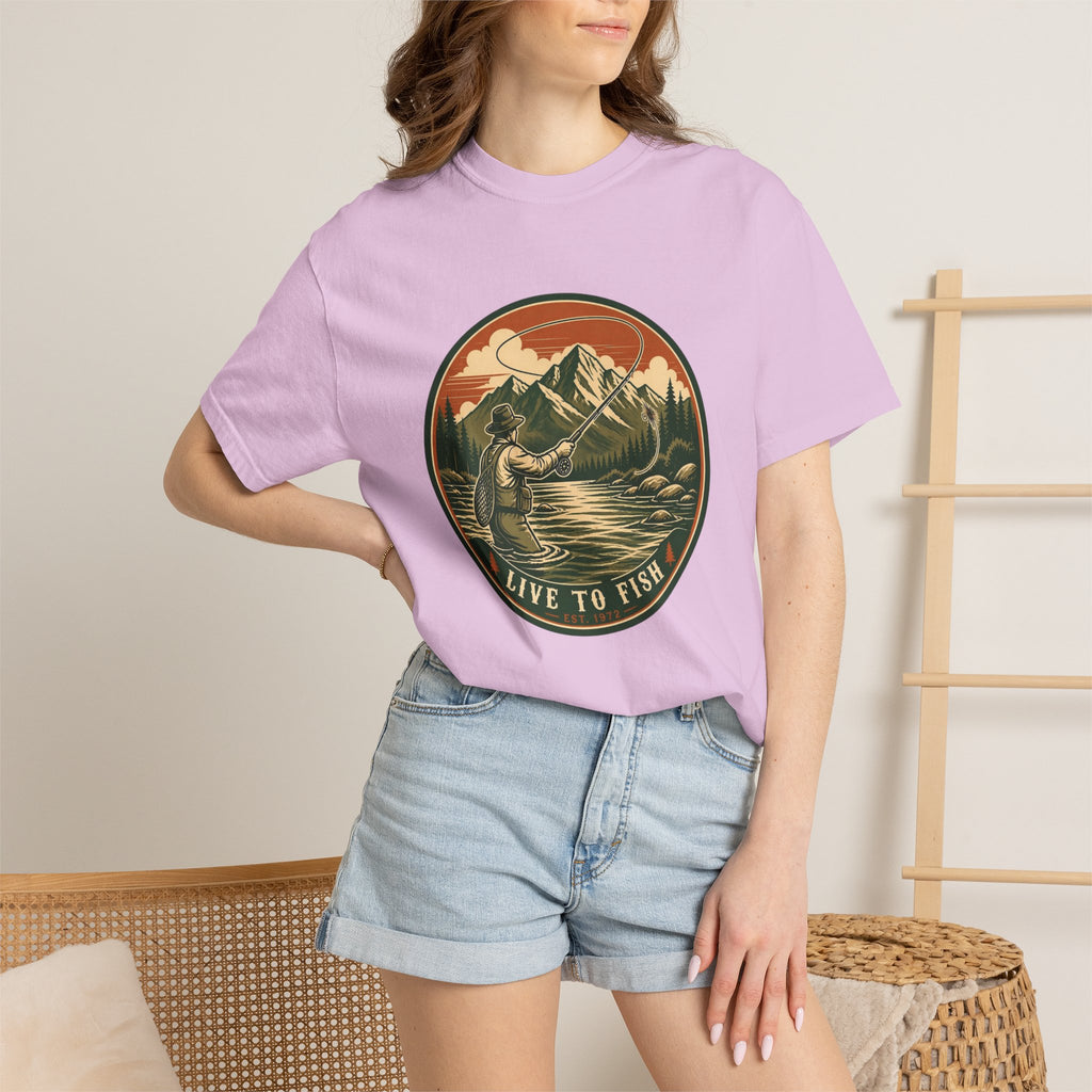 Live to Fish T-Shirt — Vintage Mountain Fly Fishing Graphic Tee