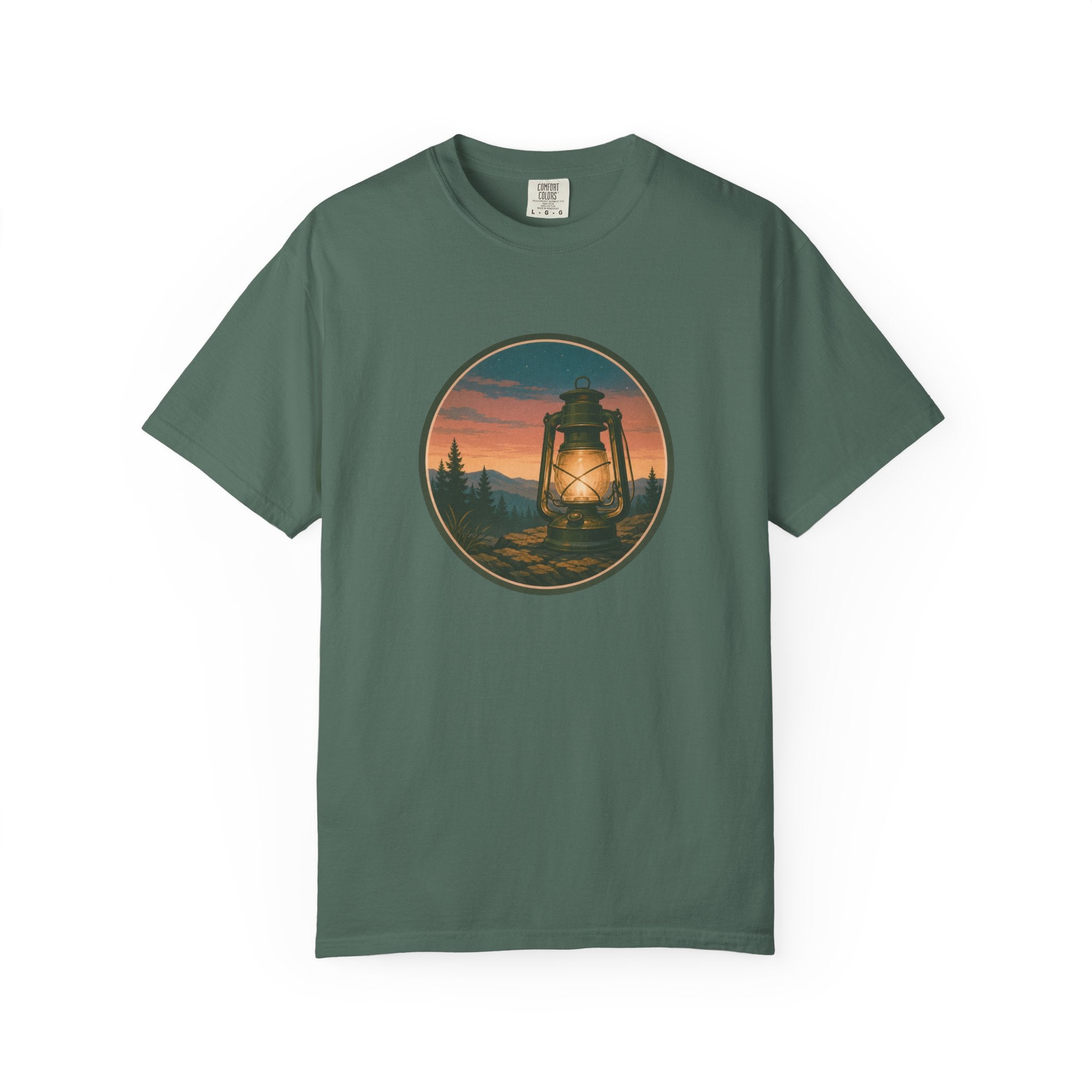 Lantern Sunset T-Shirt — Vintage Campfire Night Graphic Tee